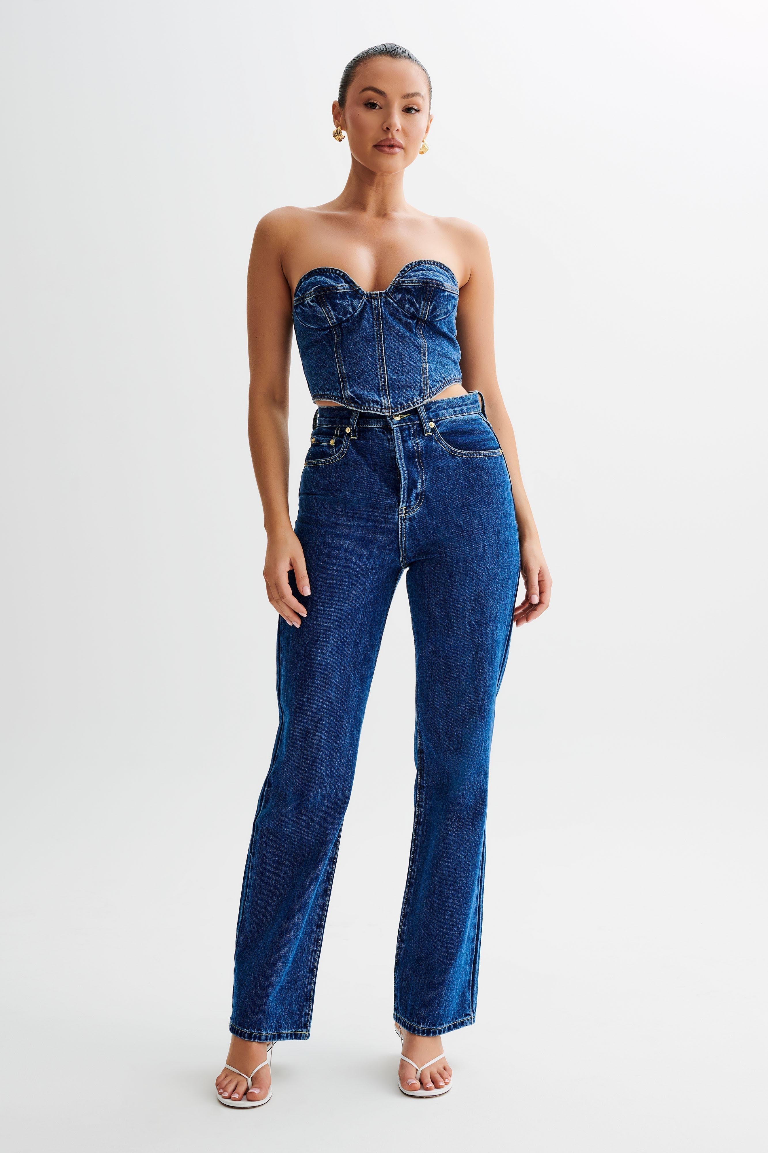 Levauro Lana Denim Kaplı Korse Üst - Lacivert