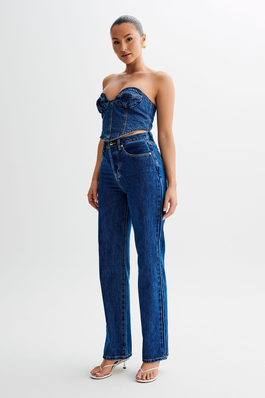 Levauro Lana Denim Kaplı Korse Üst - Lacivert