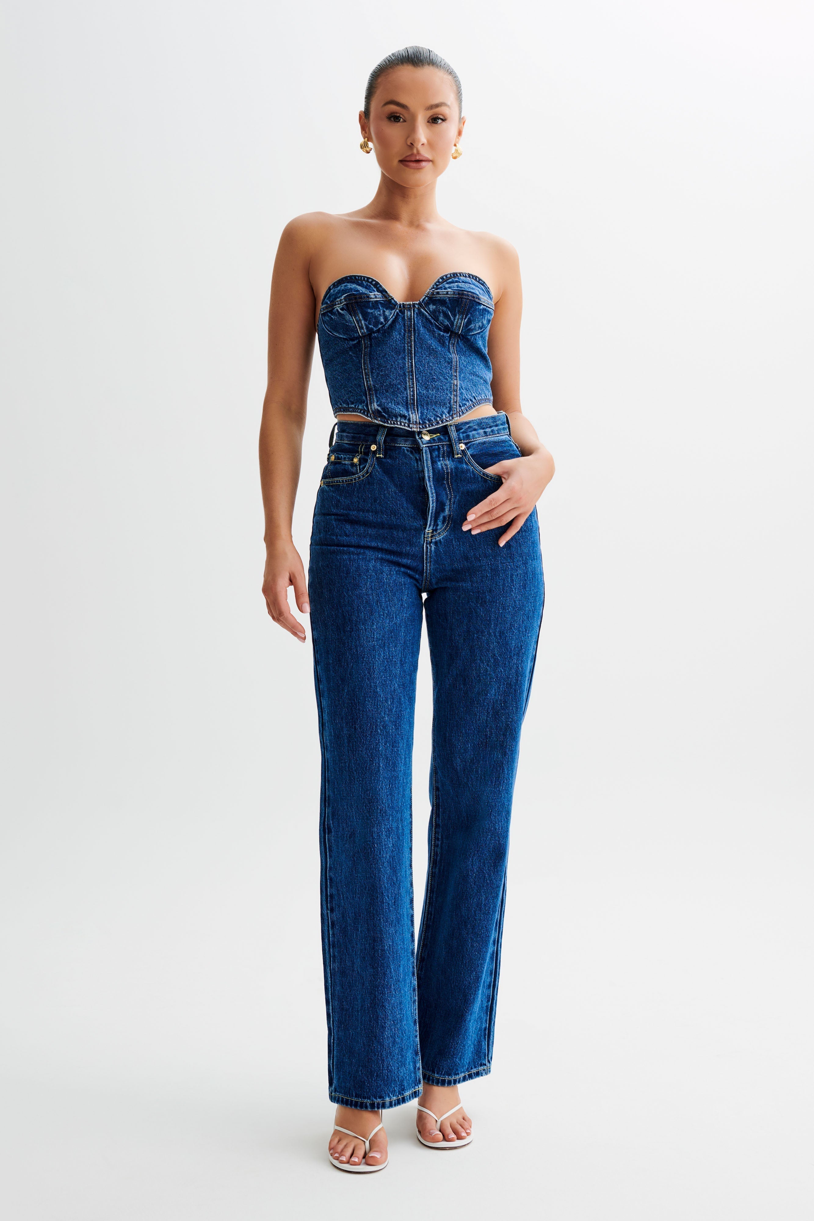 Levauro Lana Denim Kaplı Korse Üst - Lacivert