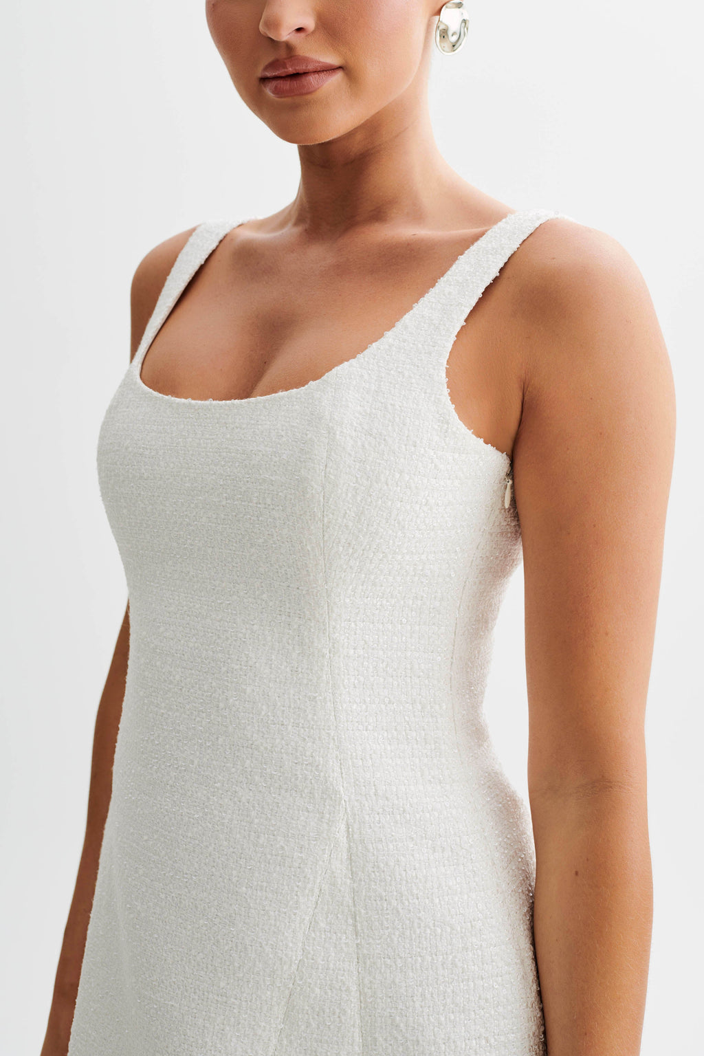 Levauro Beth Tweed Mini Elbise - Beyaz