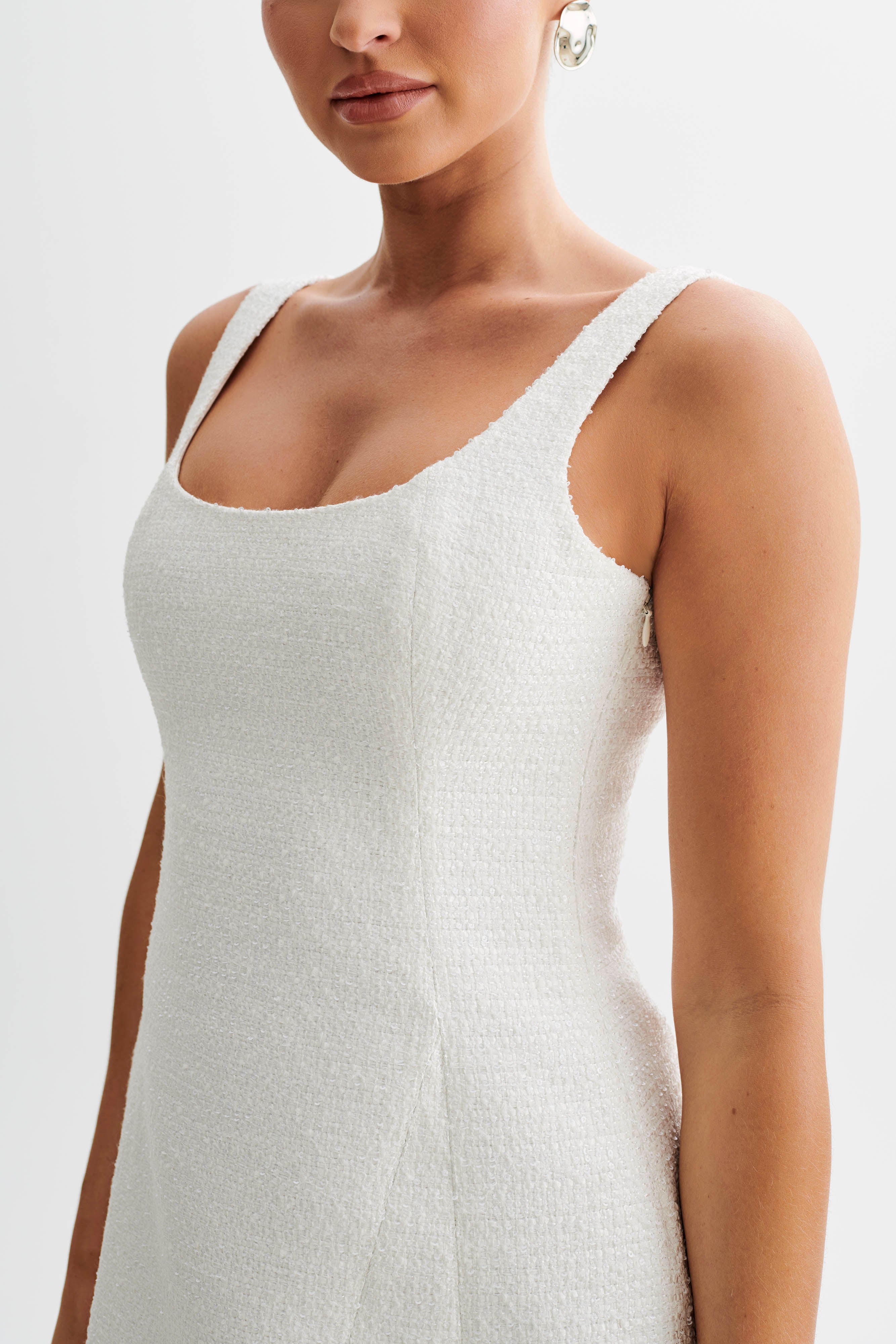 Levauro Beth Tweed Mini Elbise - Beyaz