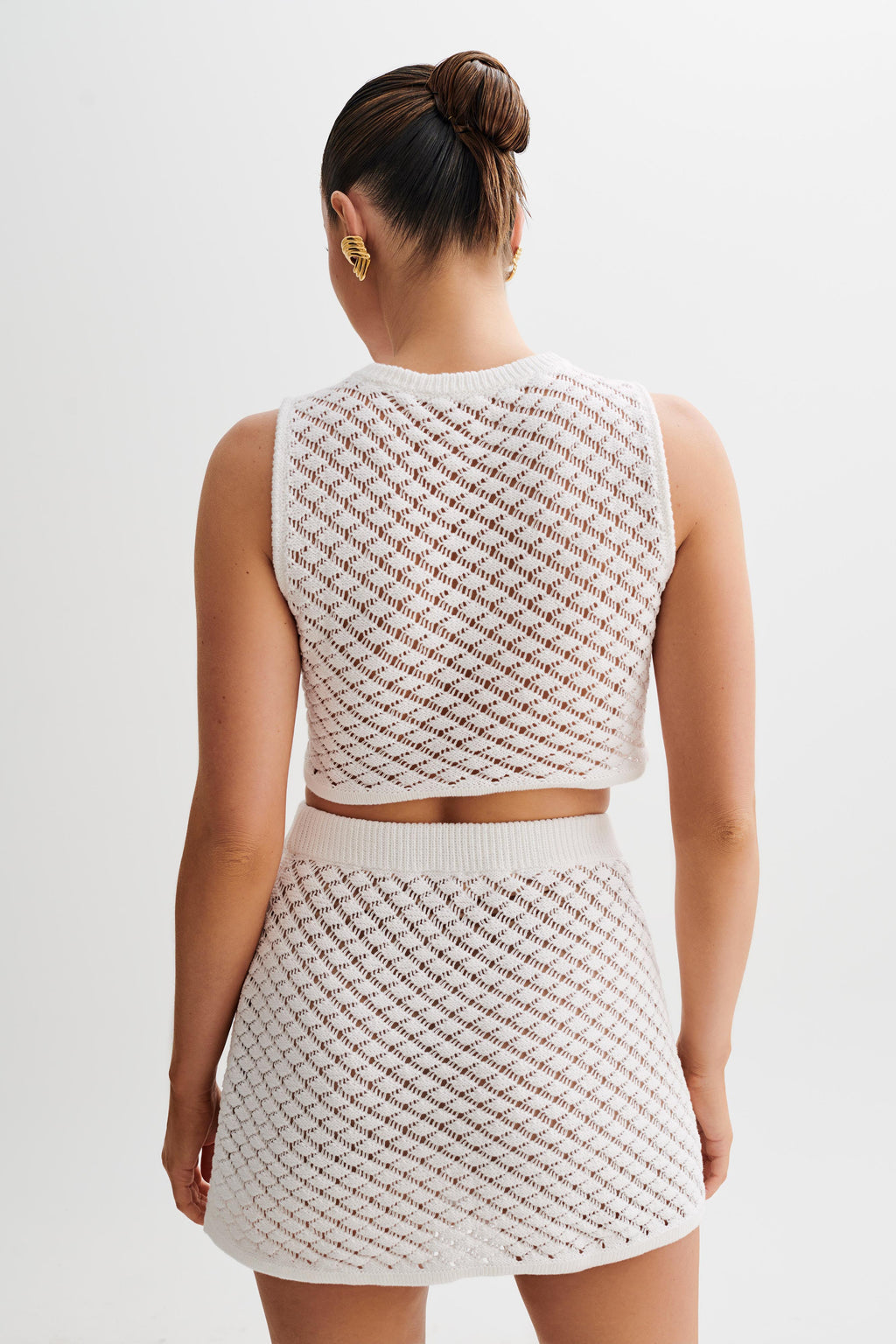 Levauro Lorenza Tığ İşi Düğmeli Crop Top - Fildişi