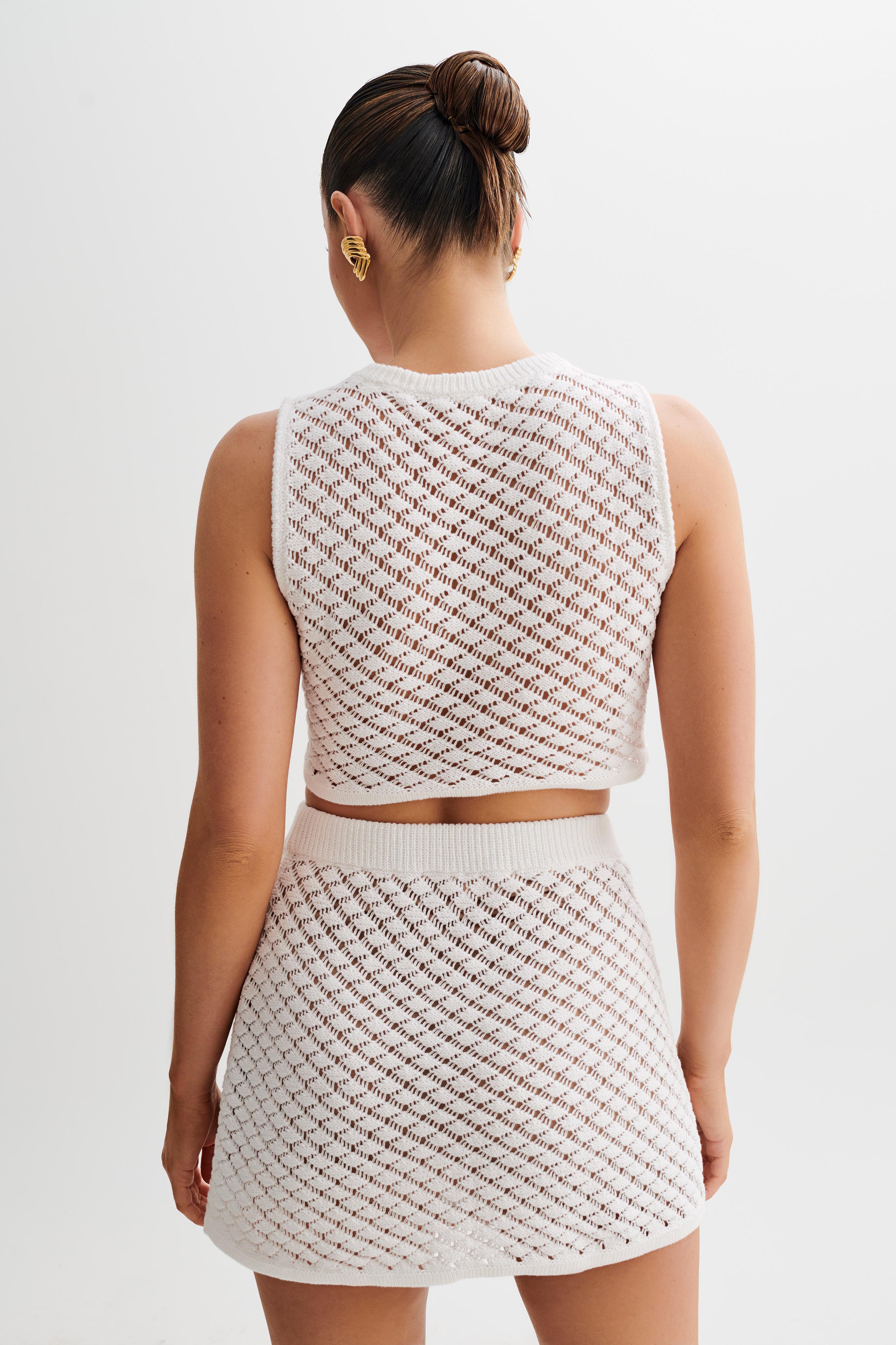 Levauro Lorenza Tığ İşi Düğmeli Crop Top - Fildişi