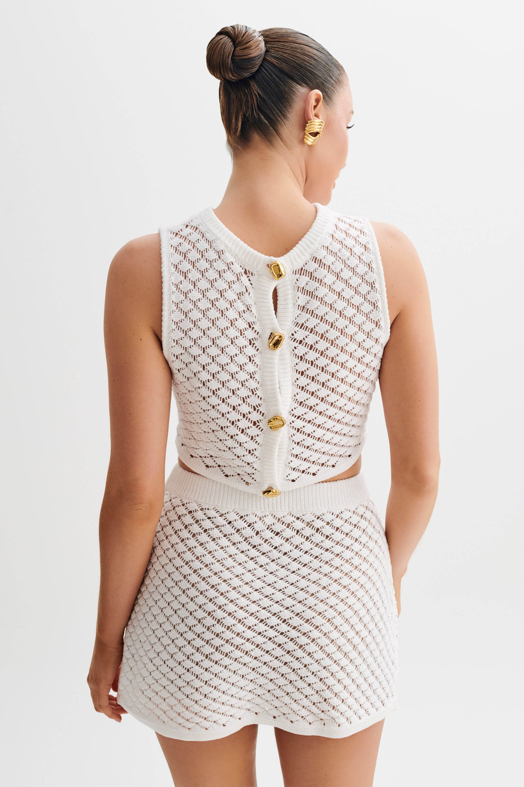 Levauro Lorenza Tığ İşi Düğmeli Crop Top - Fildişi