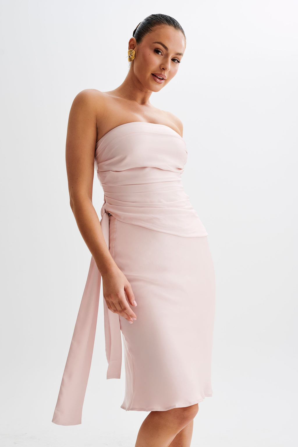 Levauro Allegra Saten Dantelli Straplez Üst - Soluk Pembe