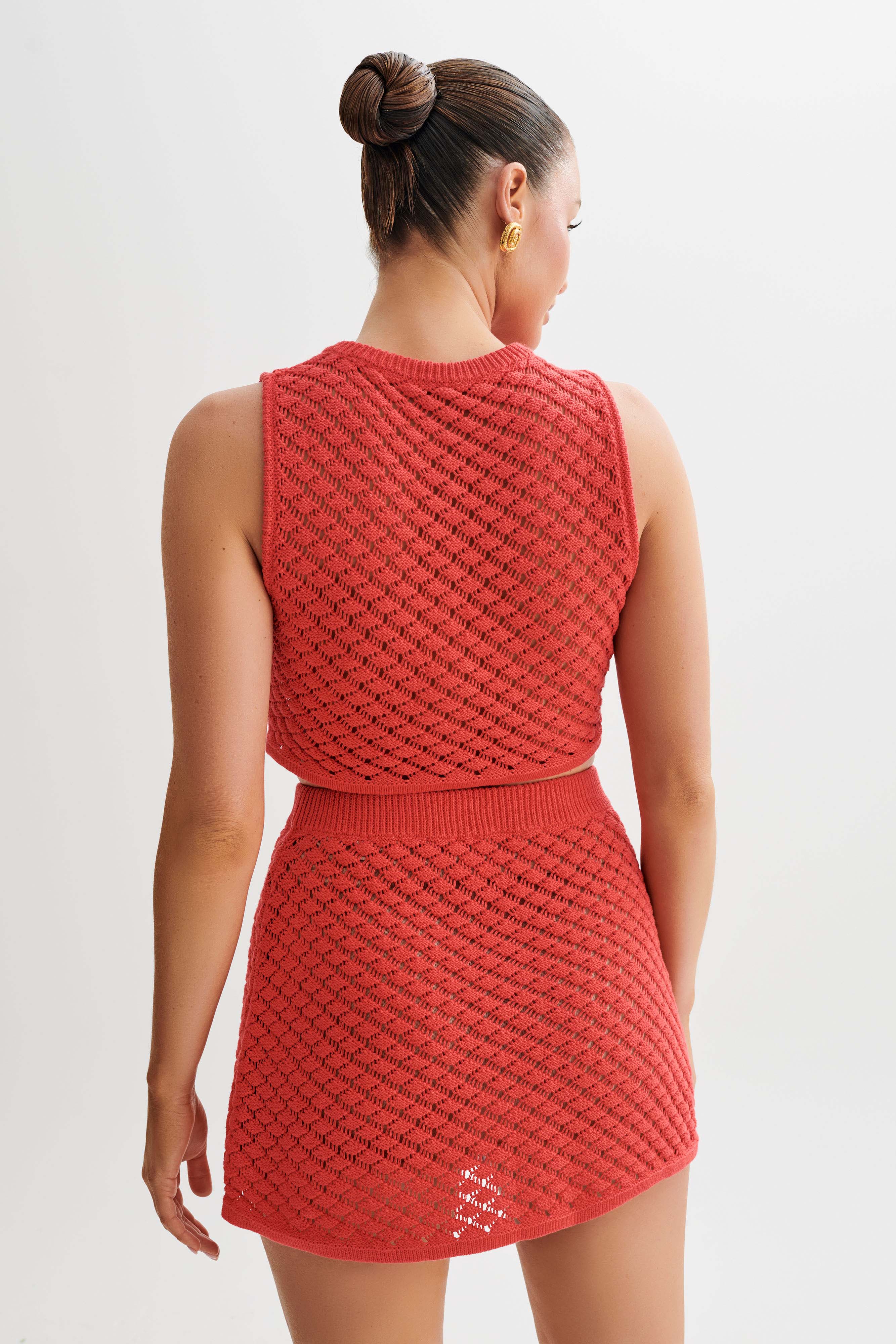 Levauro  Lorenza Tığ İşi Düğmeli Crop Top - Nar