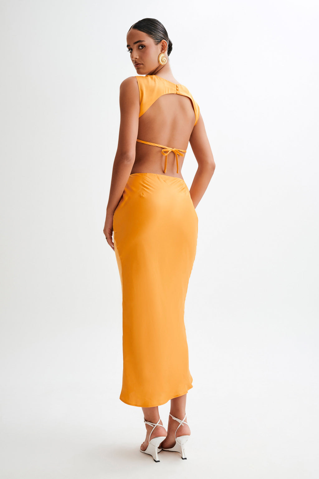 Levauro Viviana Saten Kolsuz Crop Top - Mandalina