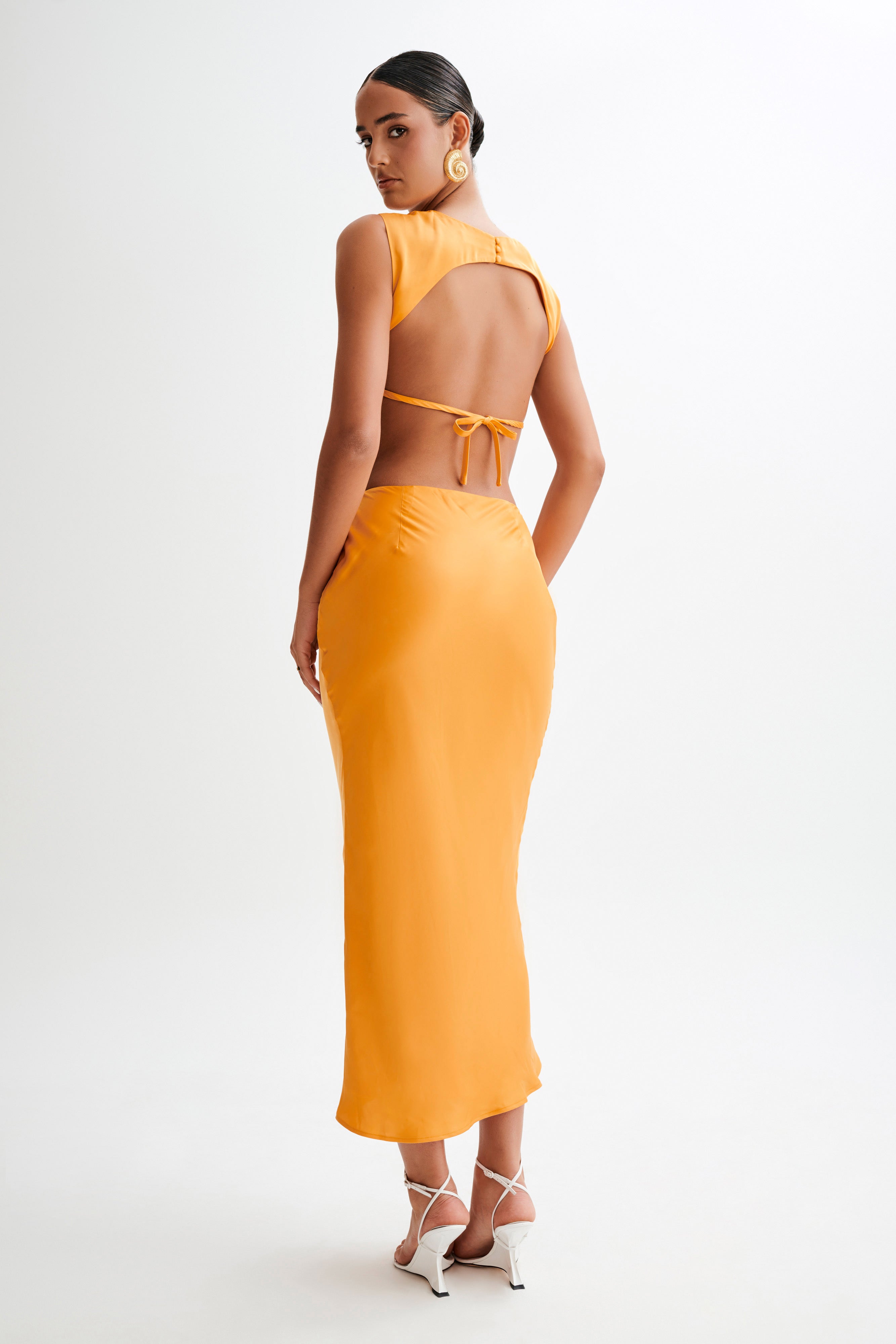 Levauro Viviana Saten Kolsuz Crop Top - Mandalina