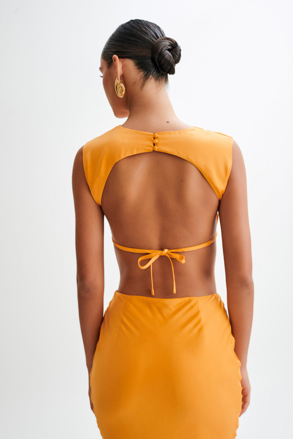 Levauro Viviana Saten Kolsuz Crop Top - Mandalina