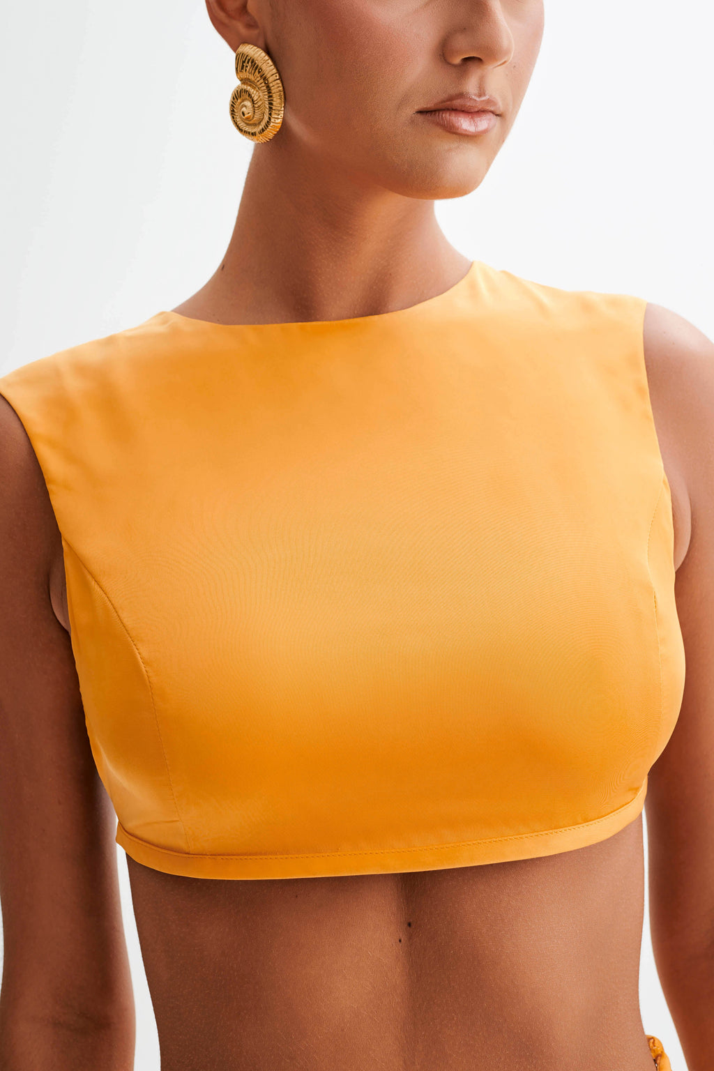 Levauro Viviana Saten Kolsuz Crop Top - Mandalina