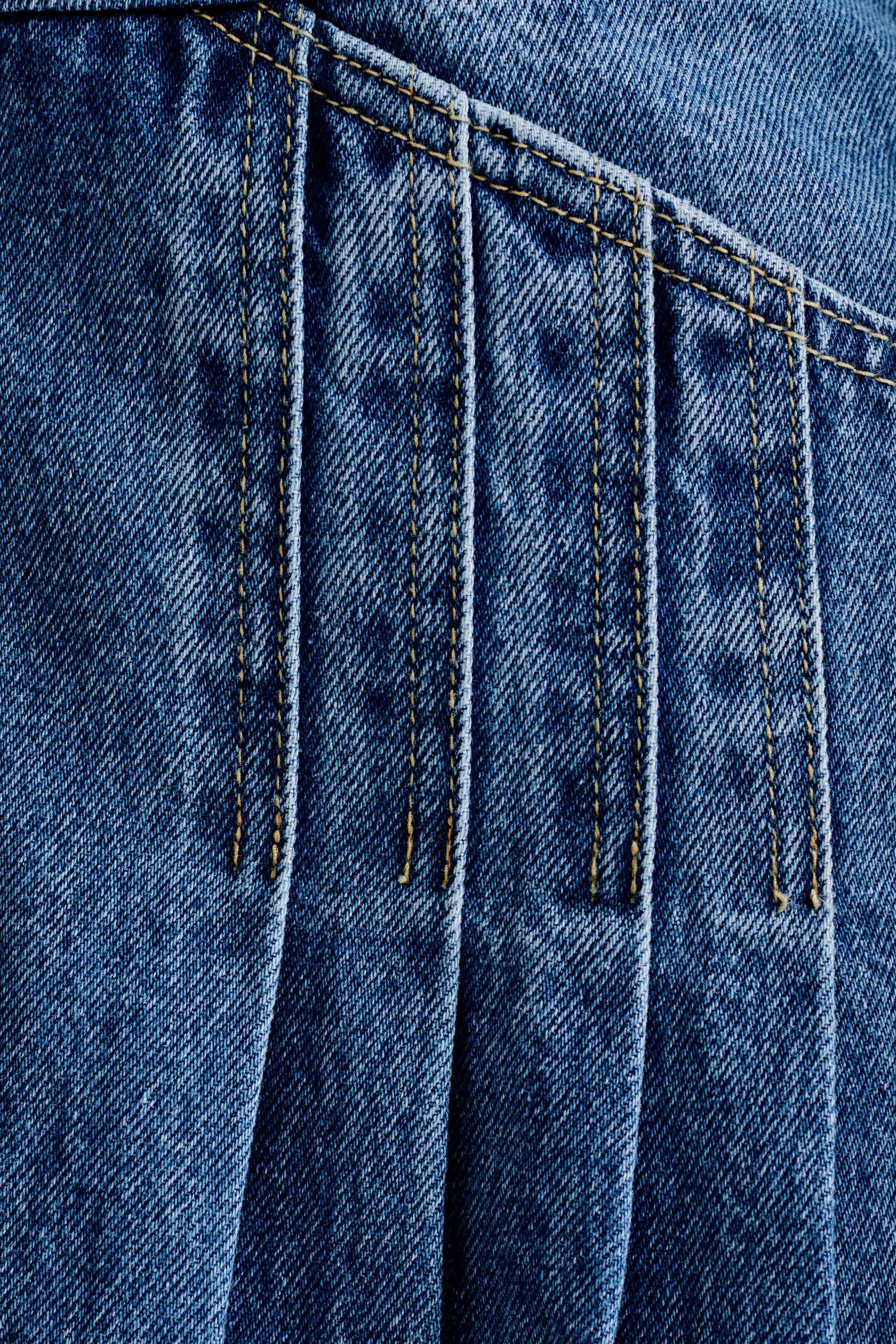 Levauro  Porter Yakalı Denim Mini Elbise - 70'Ler Mavi