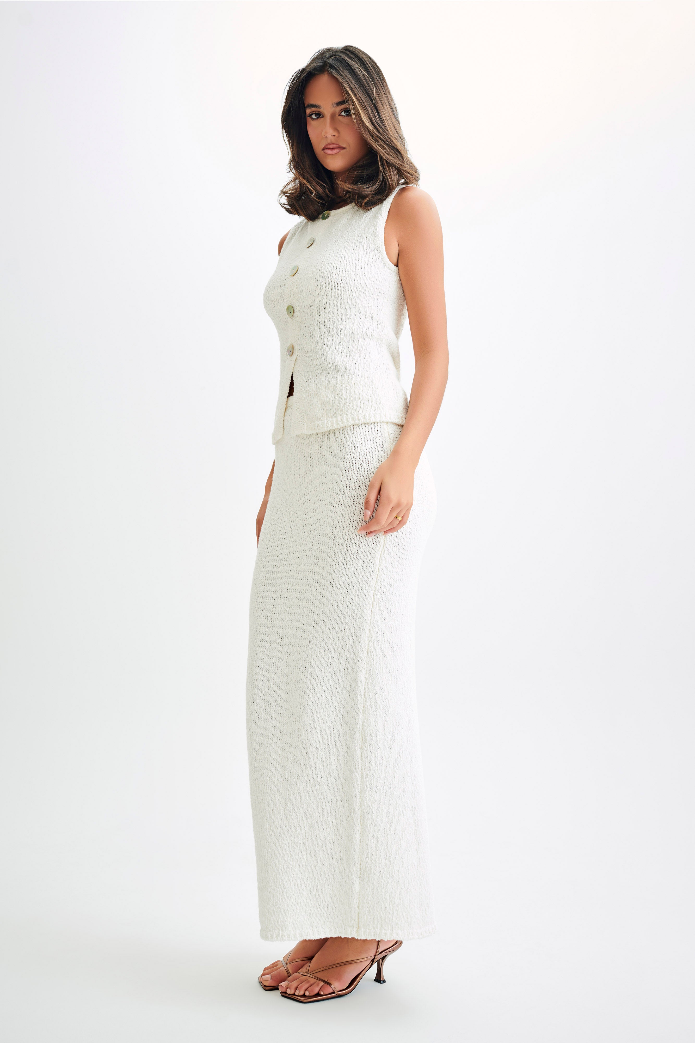 Levauro Mackie Boucle Longline Yelek - Beyaz