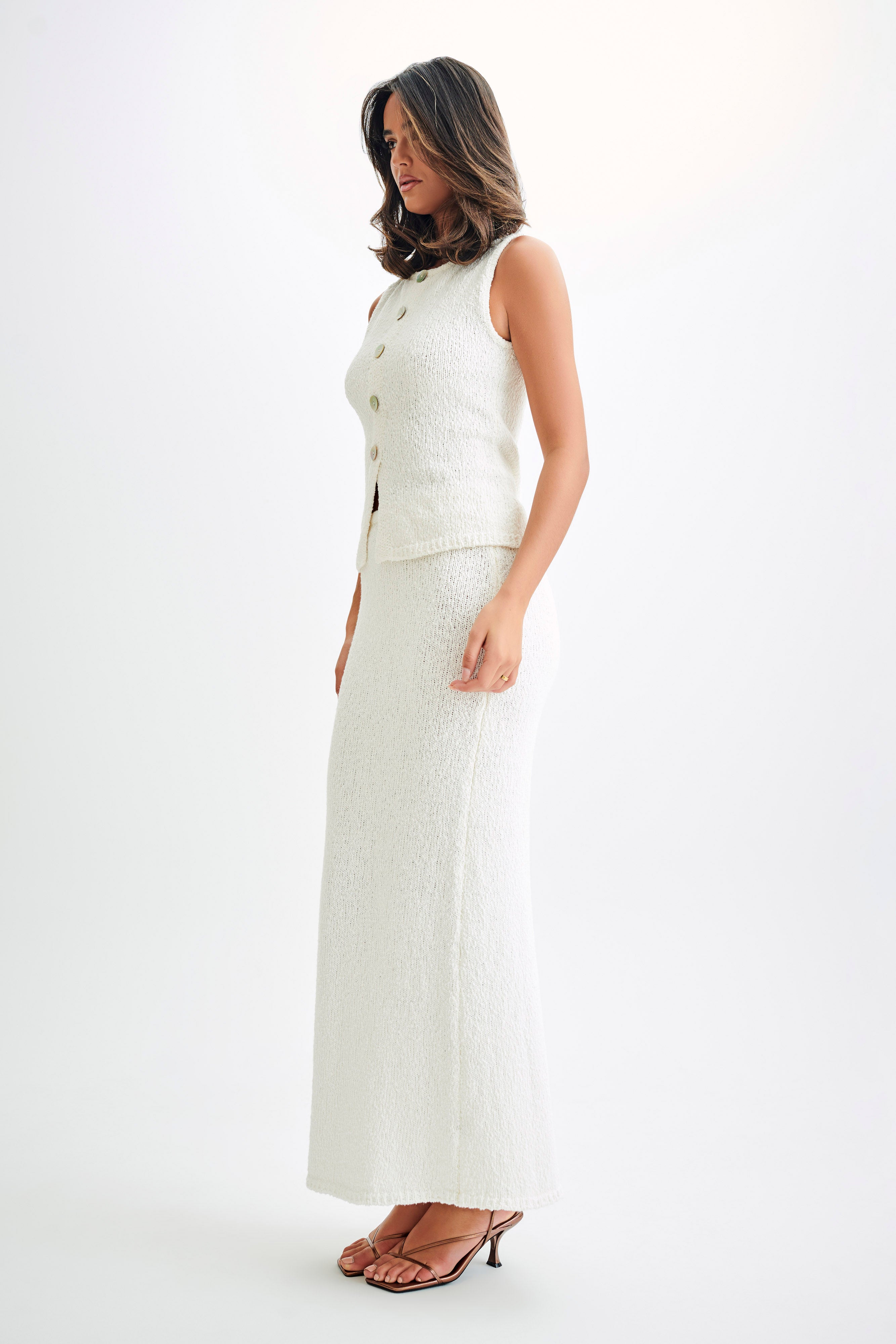 Levauro Mackie Boucle Longline Yelek - Beyaz