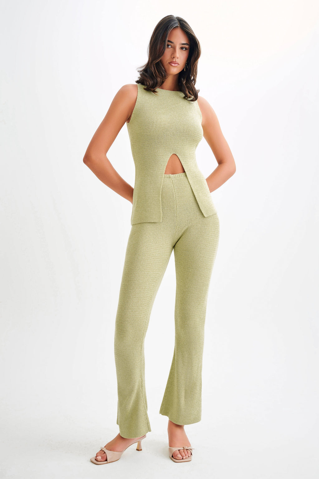 Levauro Ridley Düz Paça Örgü Pantolon - Pastel Yeşil