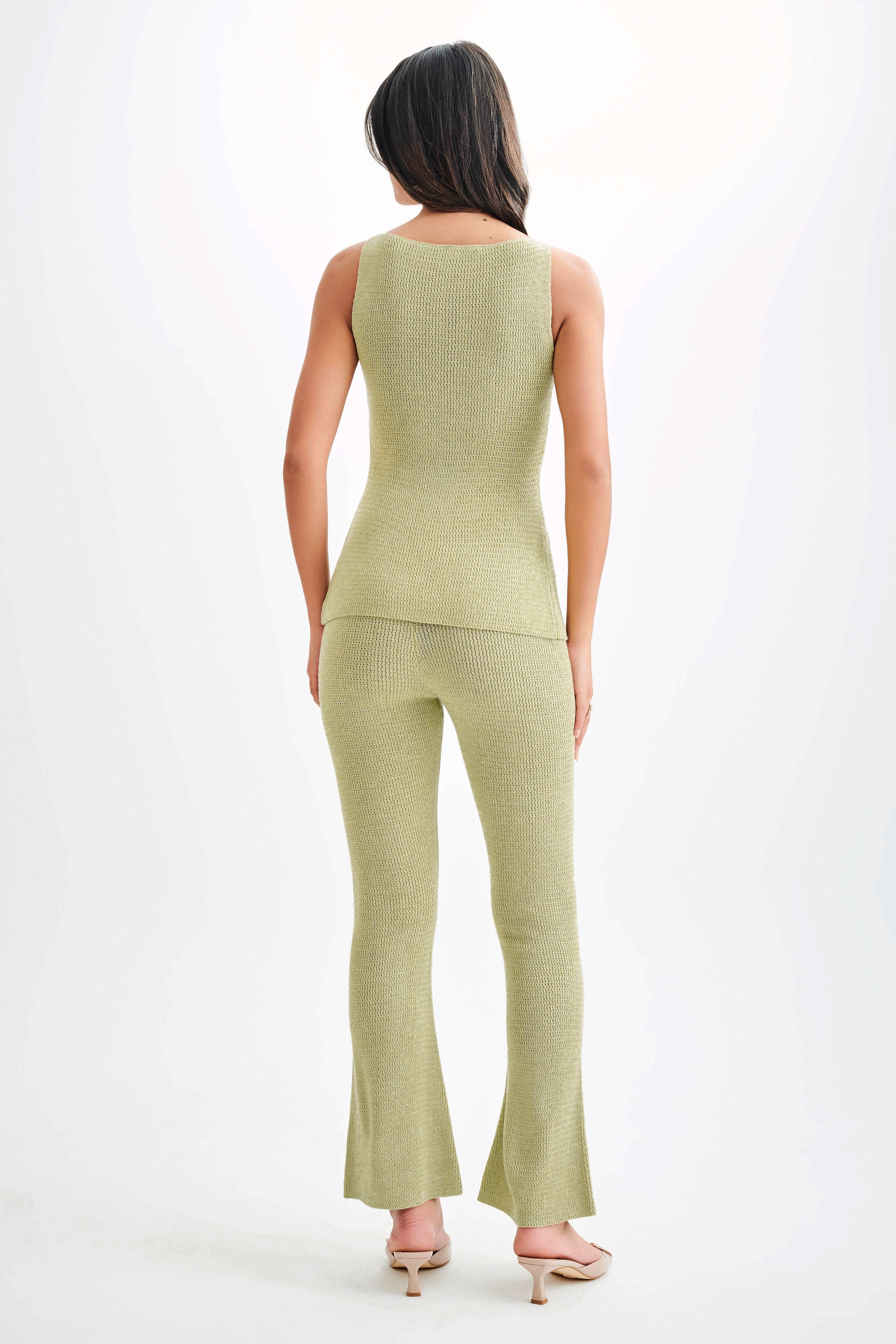 Levauro Ridley Düz Paça Örgü Pantolon - Pastel Yeşil