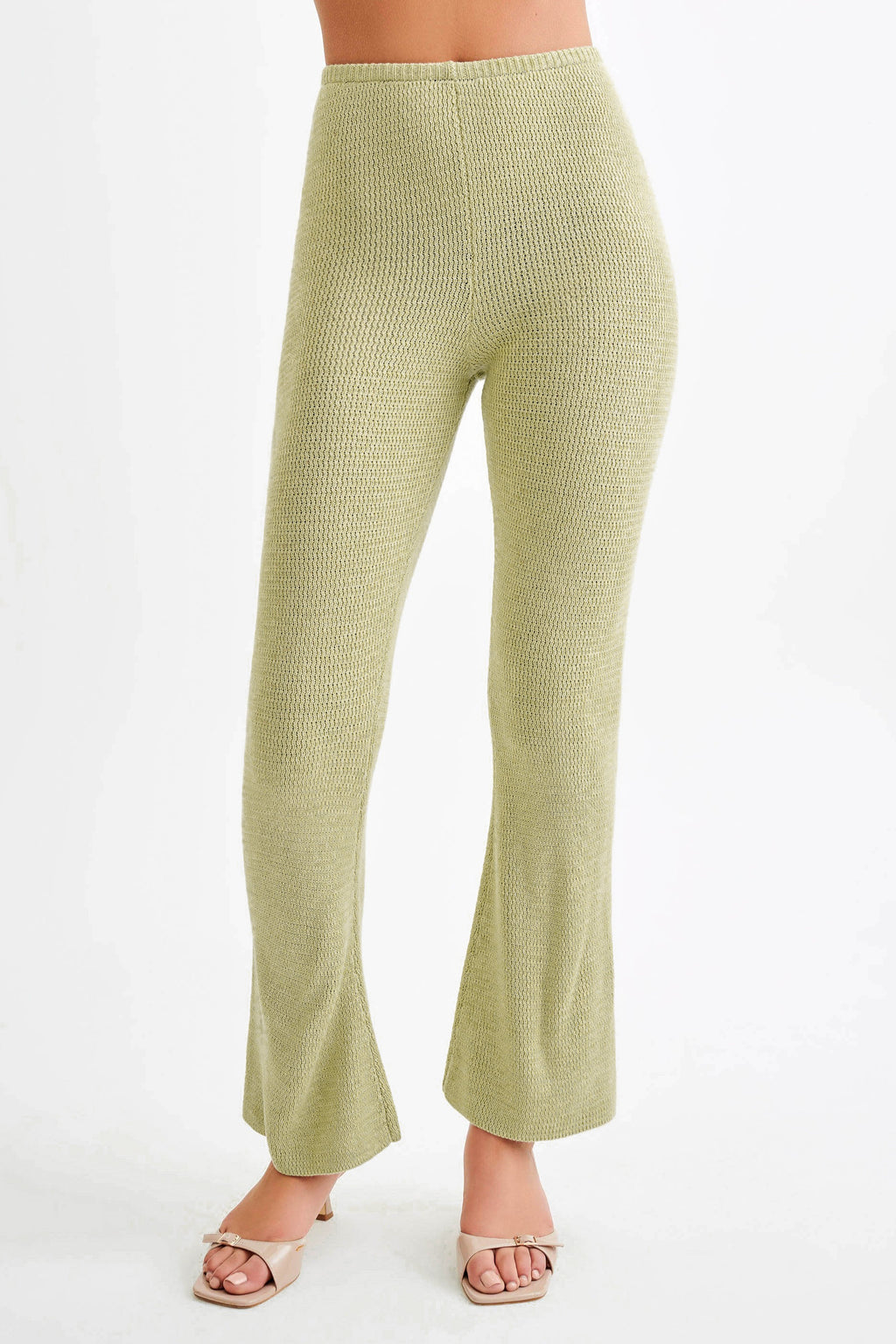 Levauro Ridley Düz Paça Örgü Pantolon - Pastel Yeşil