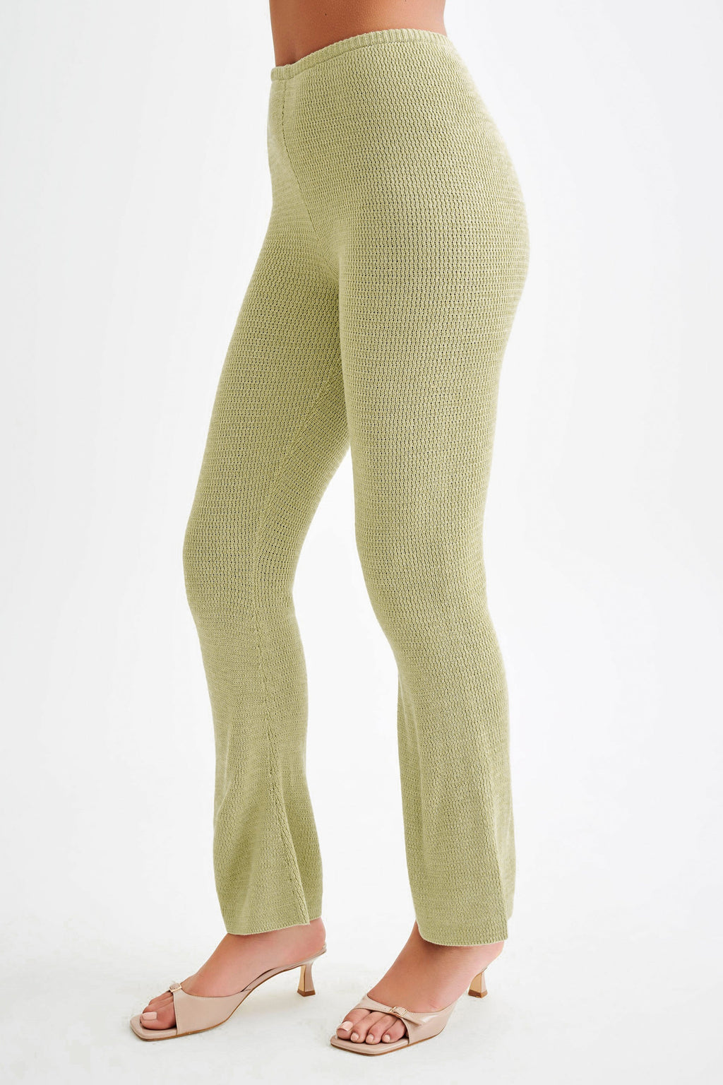 Levauro Ridley Düz Paça Örgü Pantolon - Pastel Yeşil