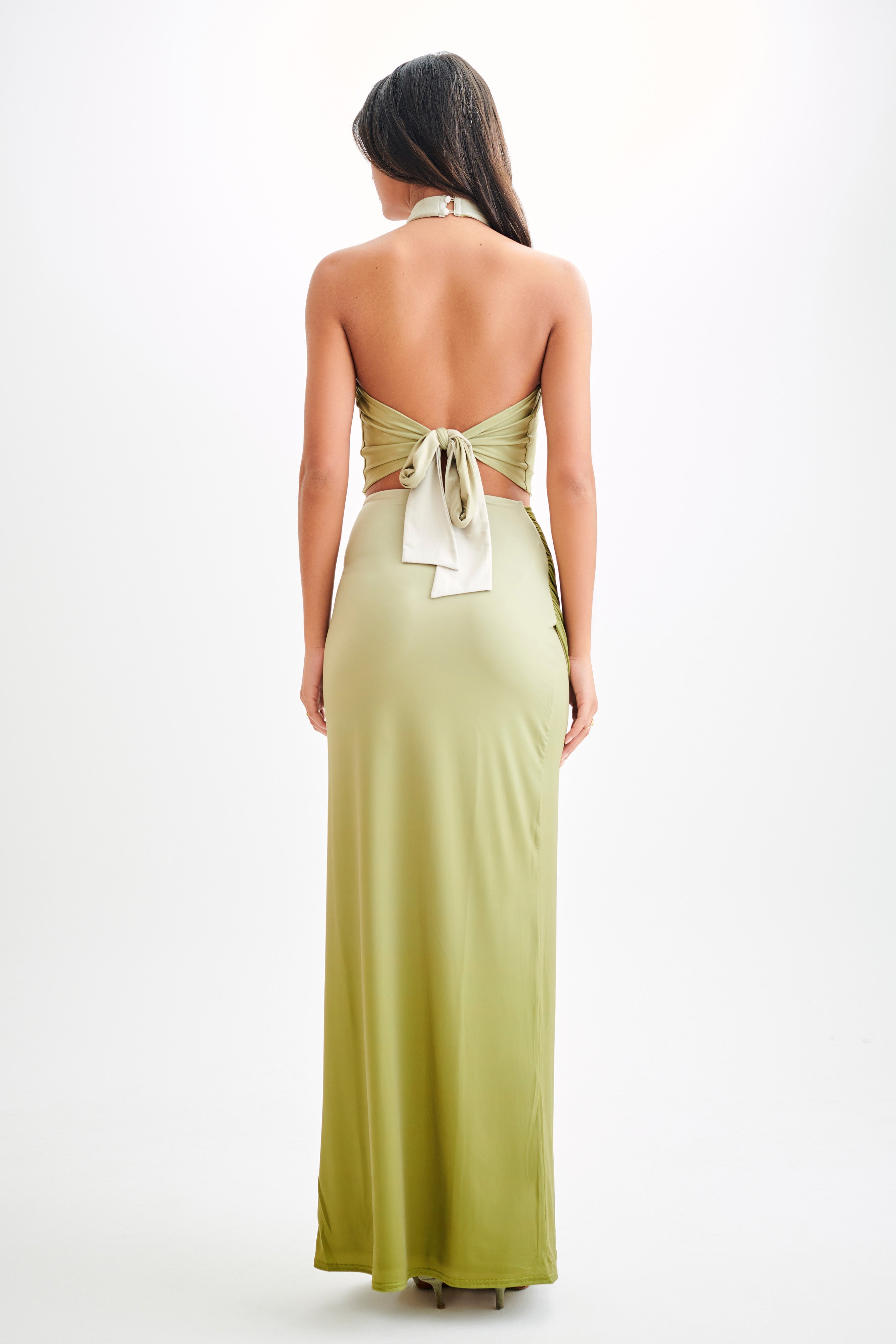 Levauro  Bronwyn Slinky Dantelli Yırtmaçlı Maxi Etek - Ombre Vintage Olive
