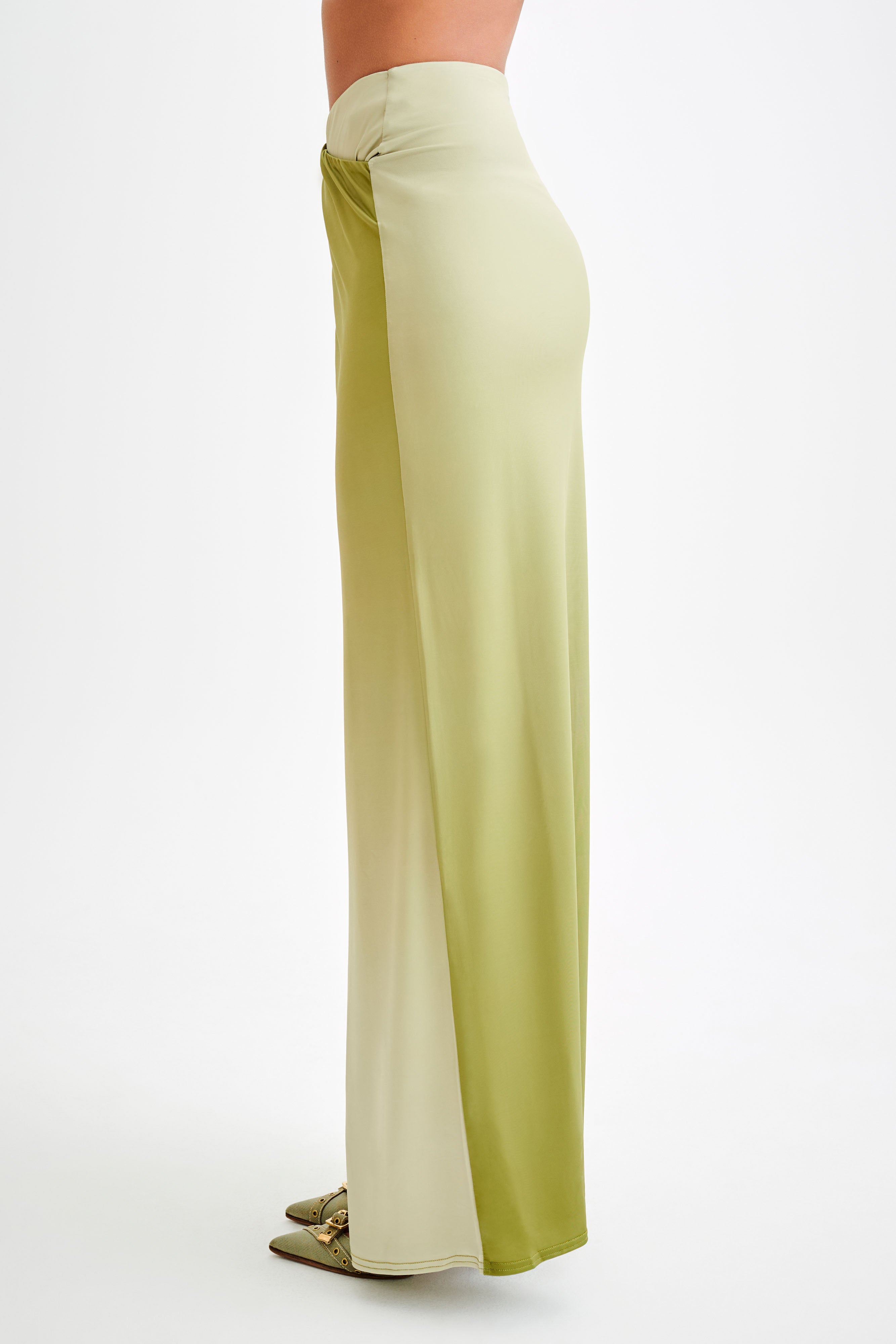 Levauro  Bronwyn Slinky Dantelli Yırtmaçlı Maxi Etek - Ombre Vintage Olive