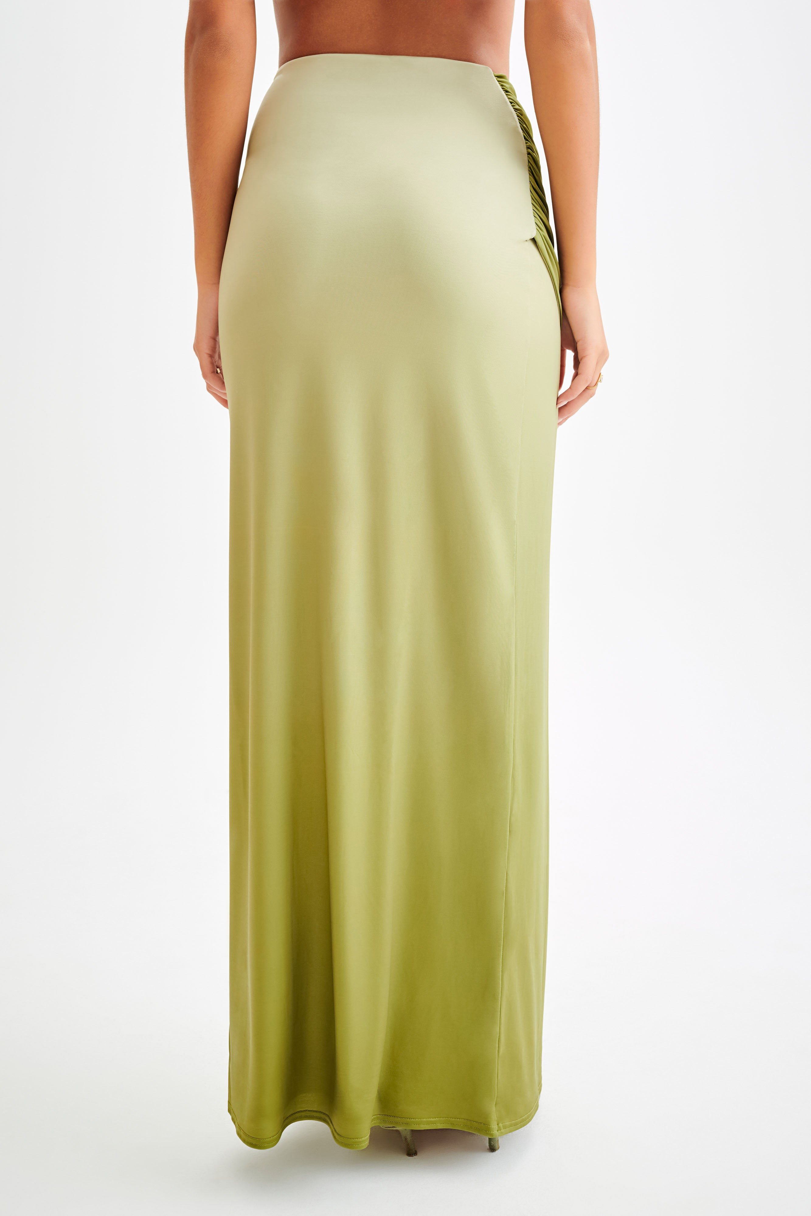 Levauro  Bronwyn Slinky Dantelli Yırtmaçlı Maxi Etek - Ombre Vintage Olive