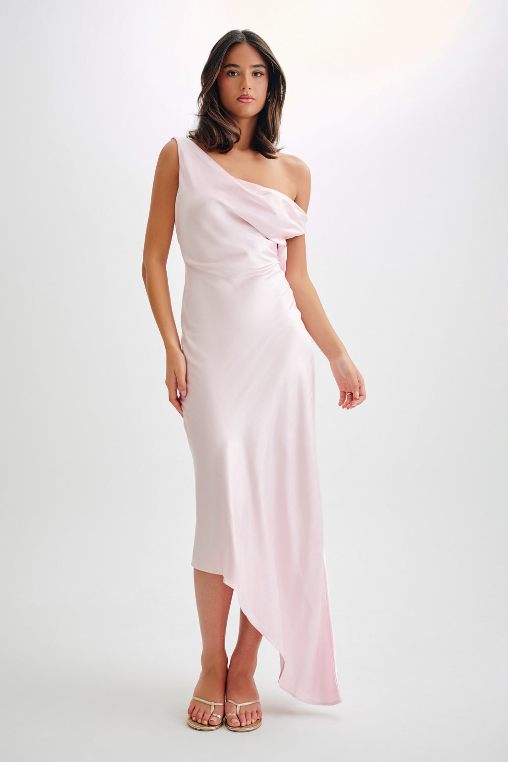 Levauro  Asimetrik Kenarlı Yvette Slip Maxi Elbise - Soluk Pembe