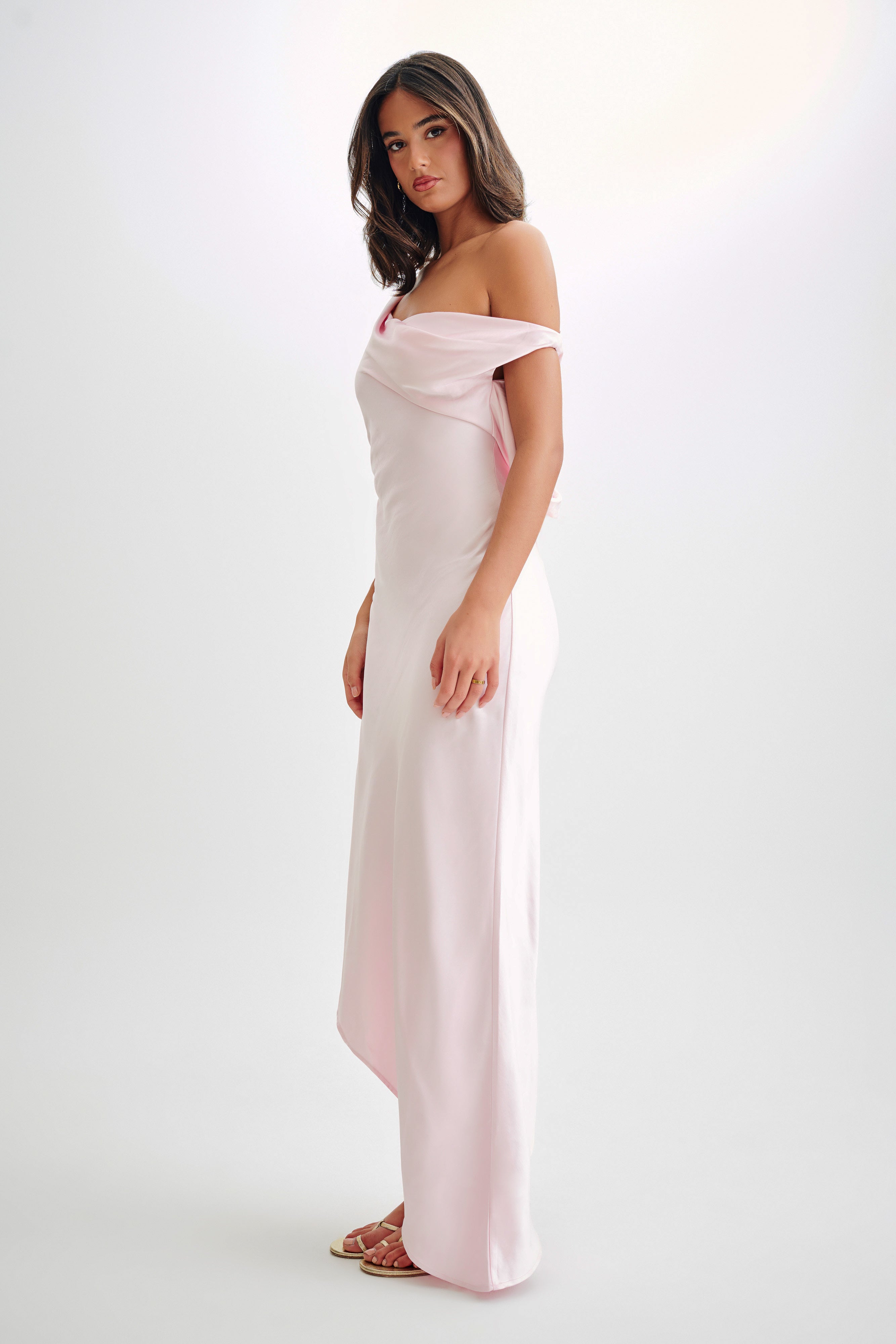 Levauro  Asimetrik Kenarlı Yvette Slip Maxi Elbise - Soluk Pembe