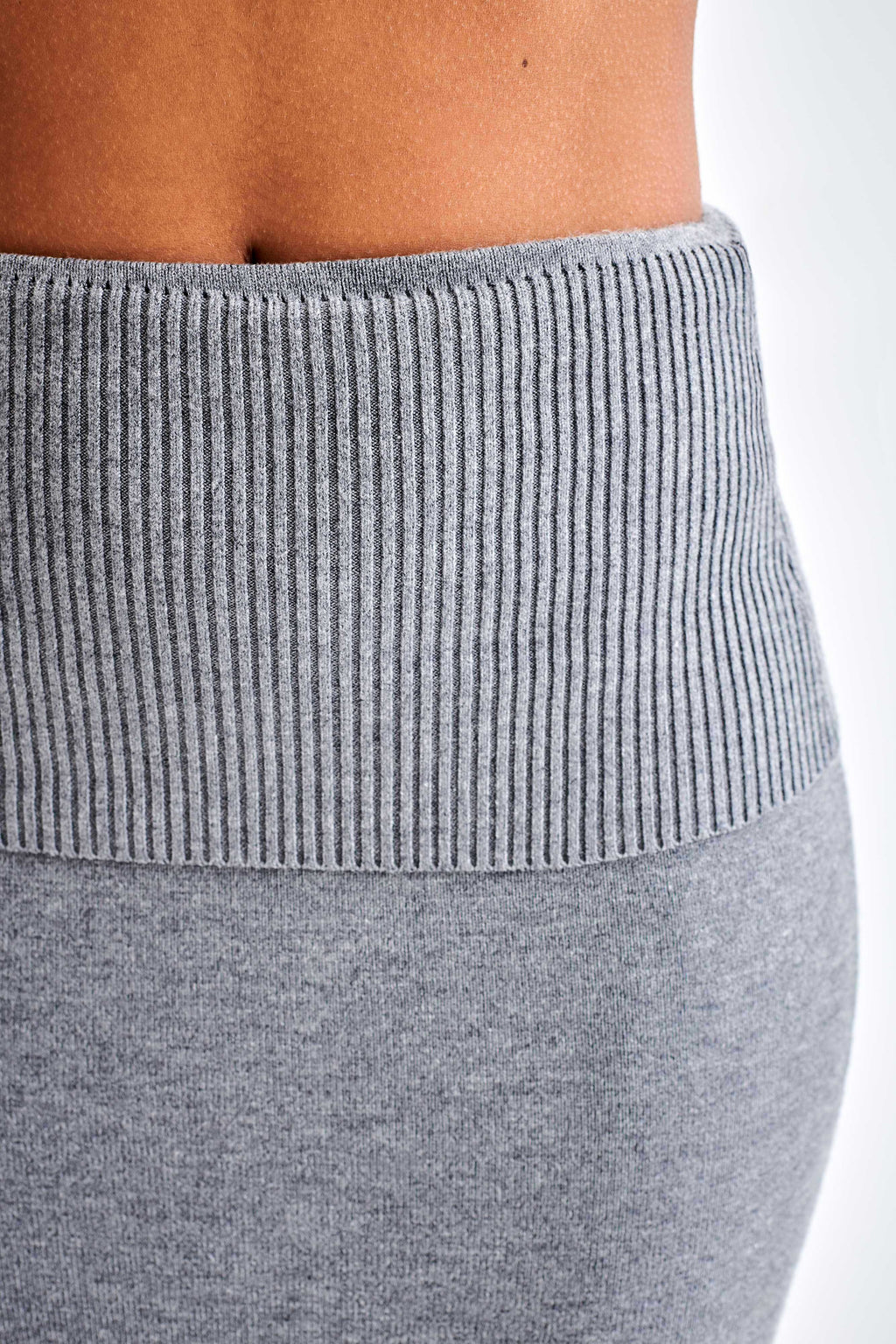 Levauro Karlie Beli Lastikli Örgü Maxi Etek - Kömür Marle