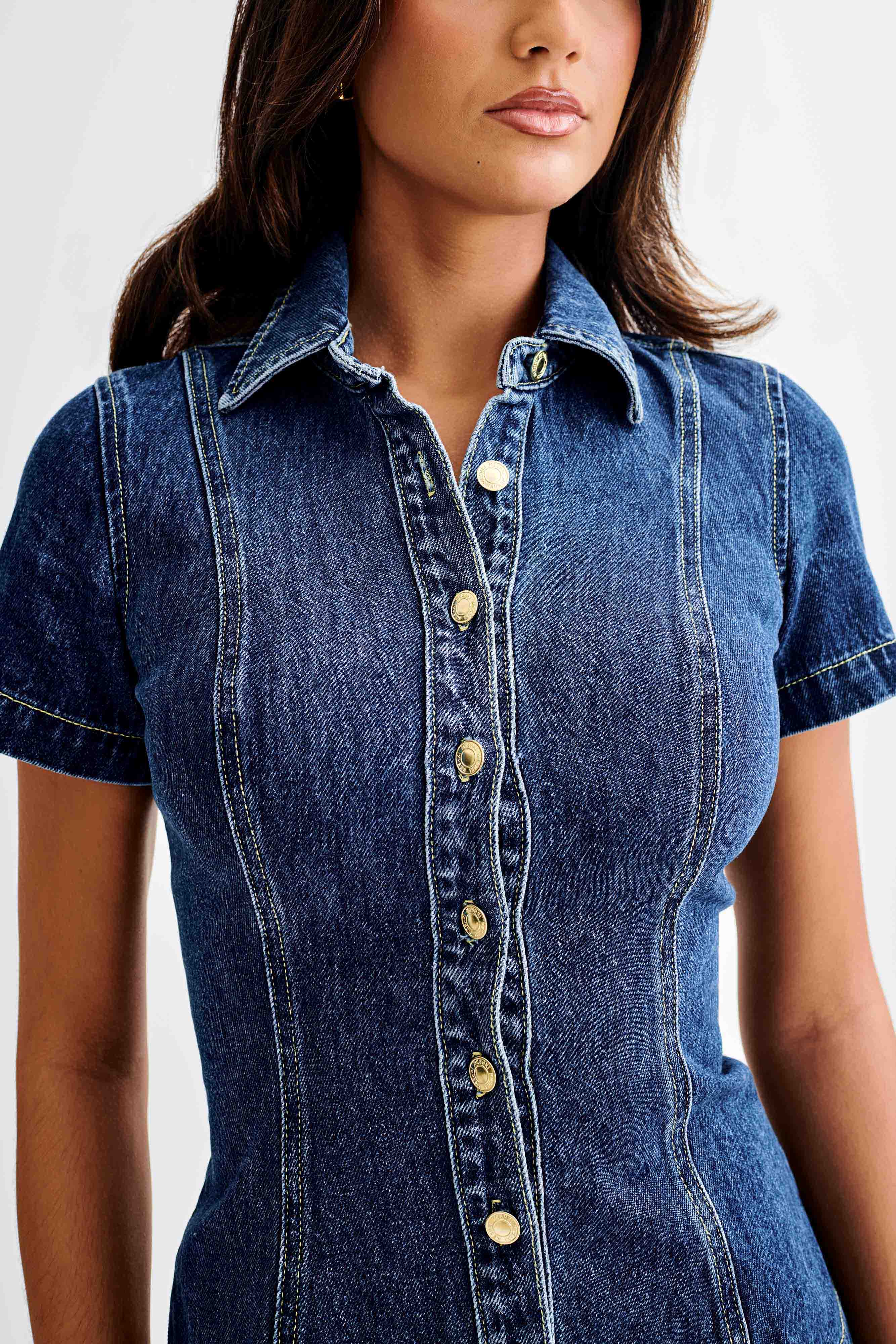 Levauro  Ellie Denim Kısa Kollu Üst - Koyu Mavi