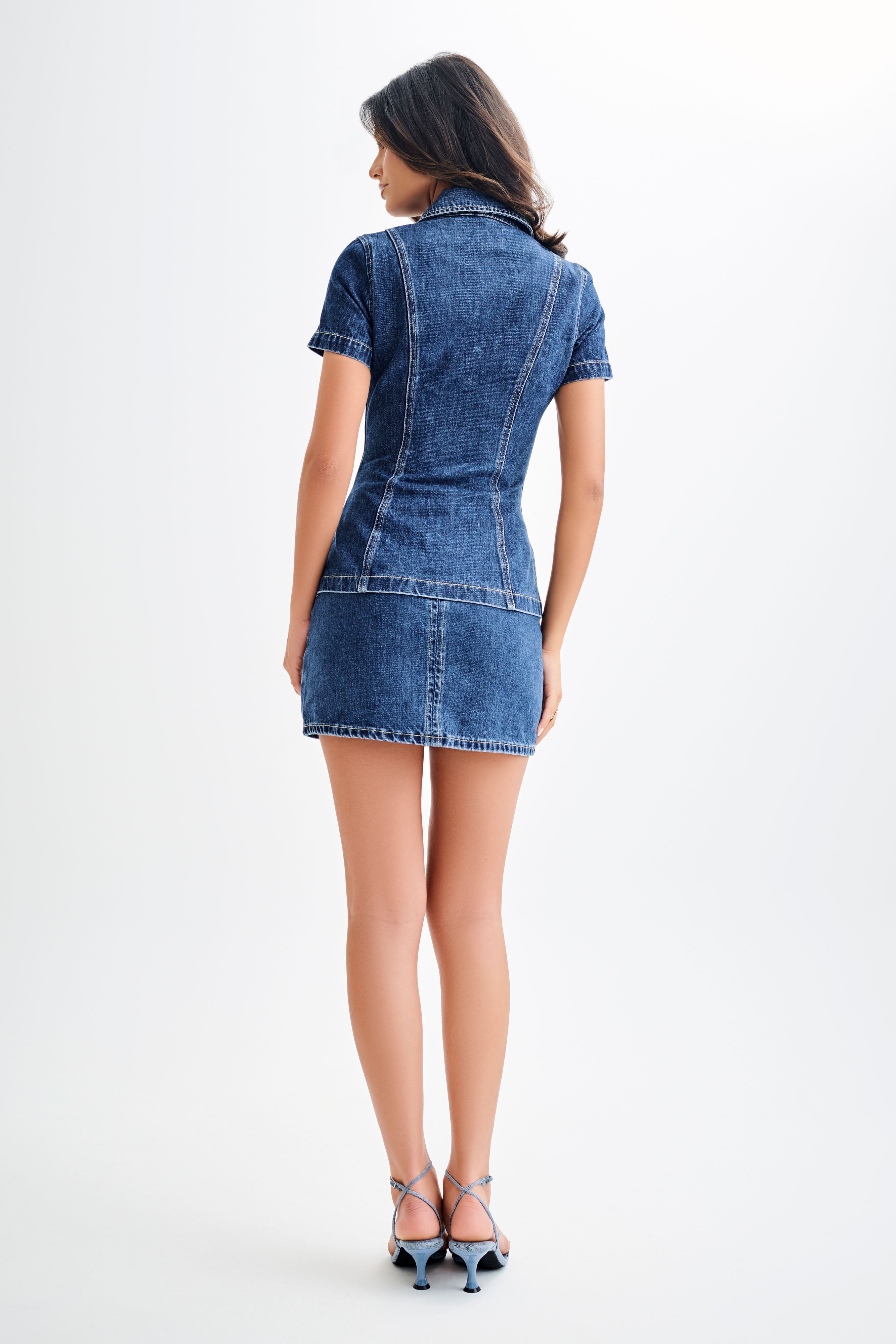 Levauro Ellie Denim Mini Etek - Koyu Mavi
