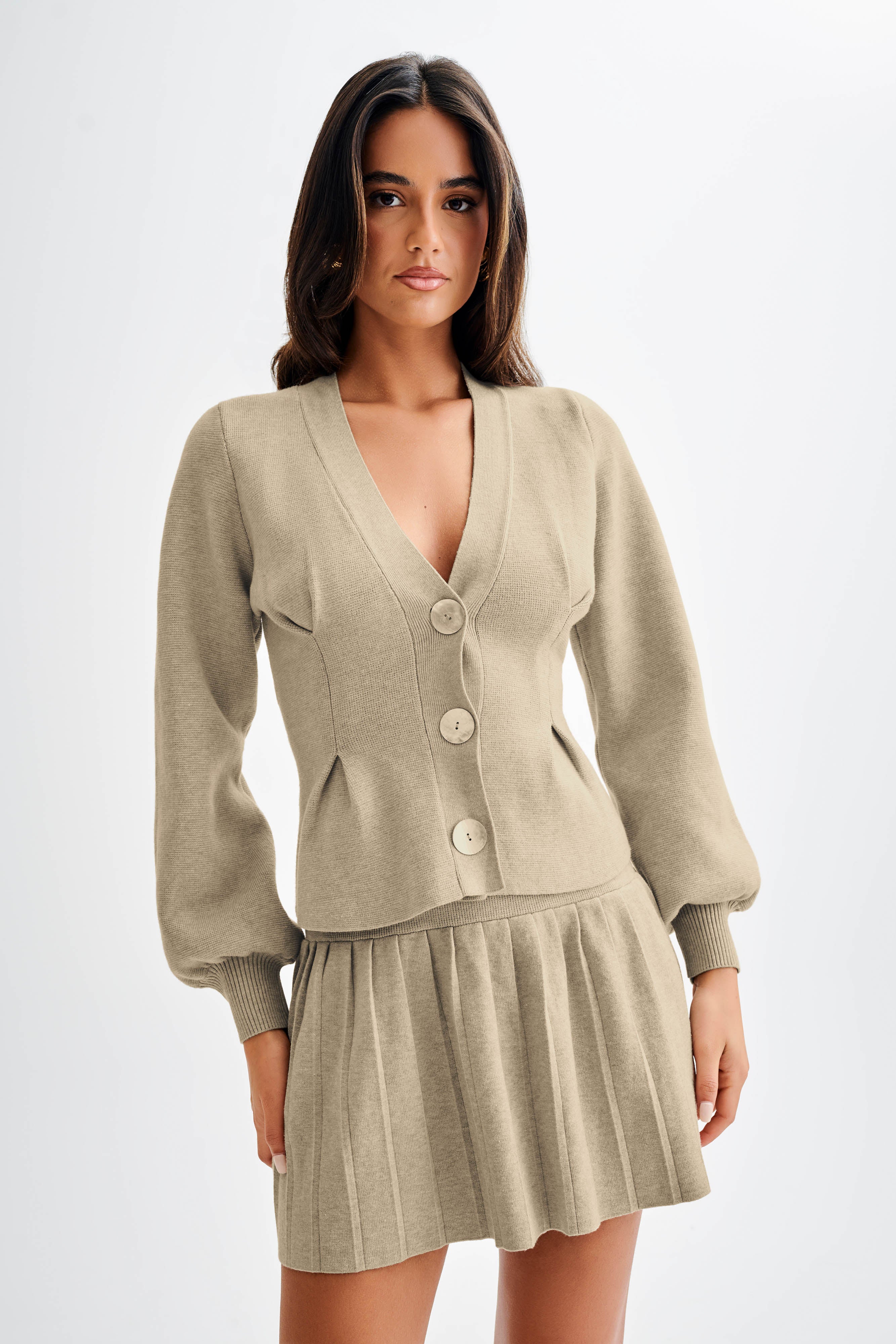 Levauro Beverly Knit Pileli Mini Etek - Meşe