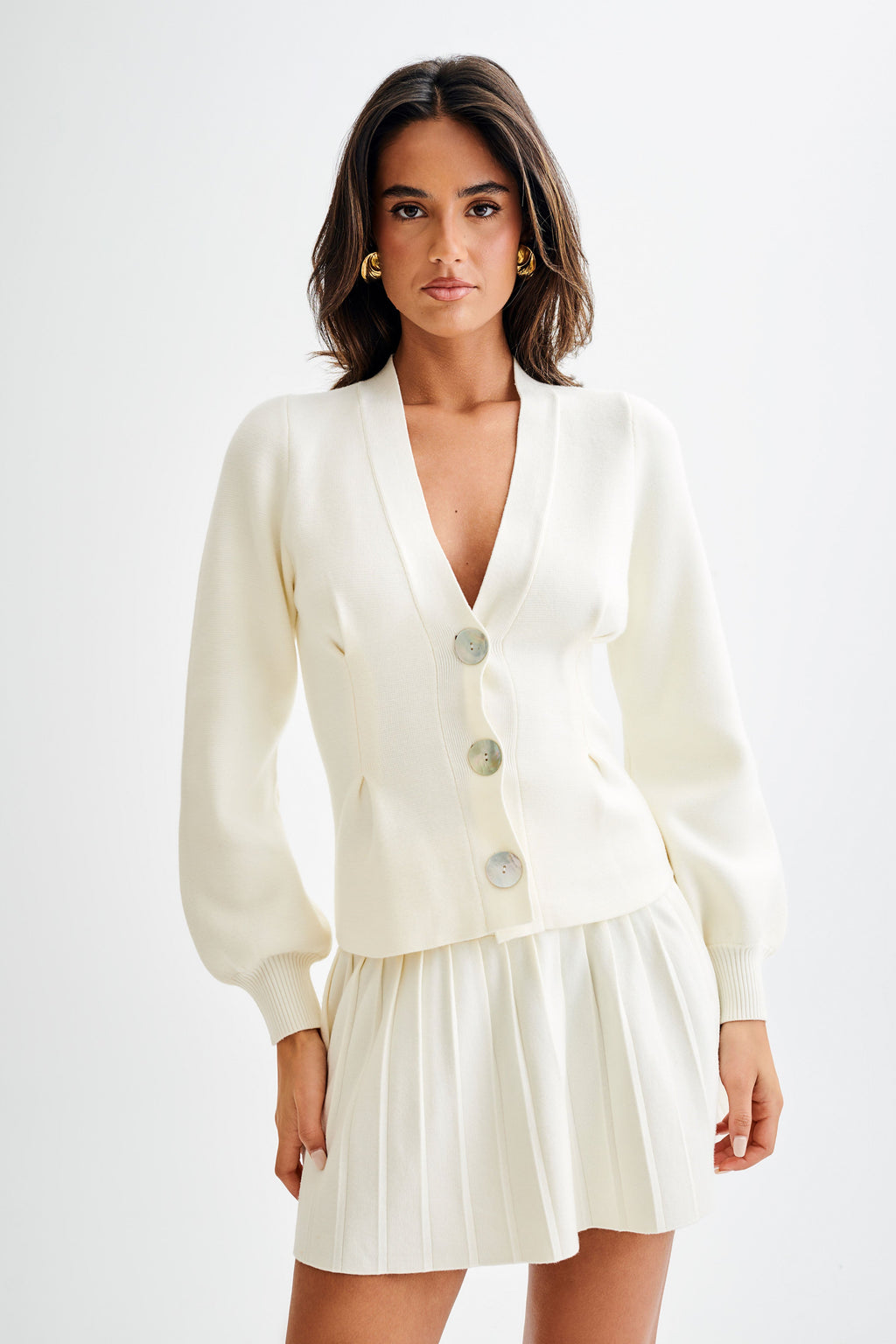 Levauro Beverly Knit Pileli Mini Etek - Fildişi