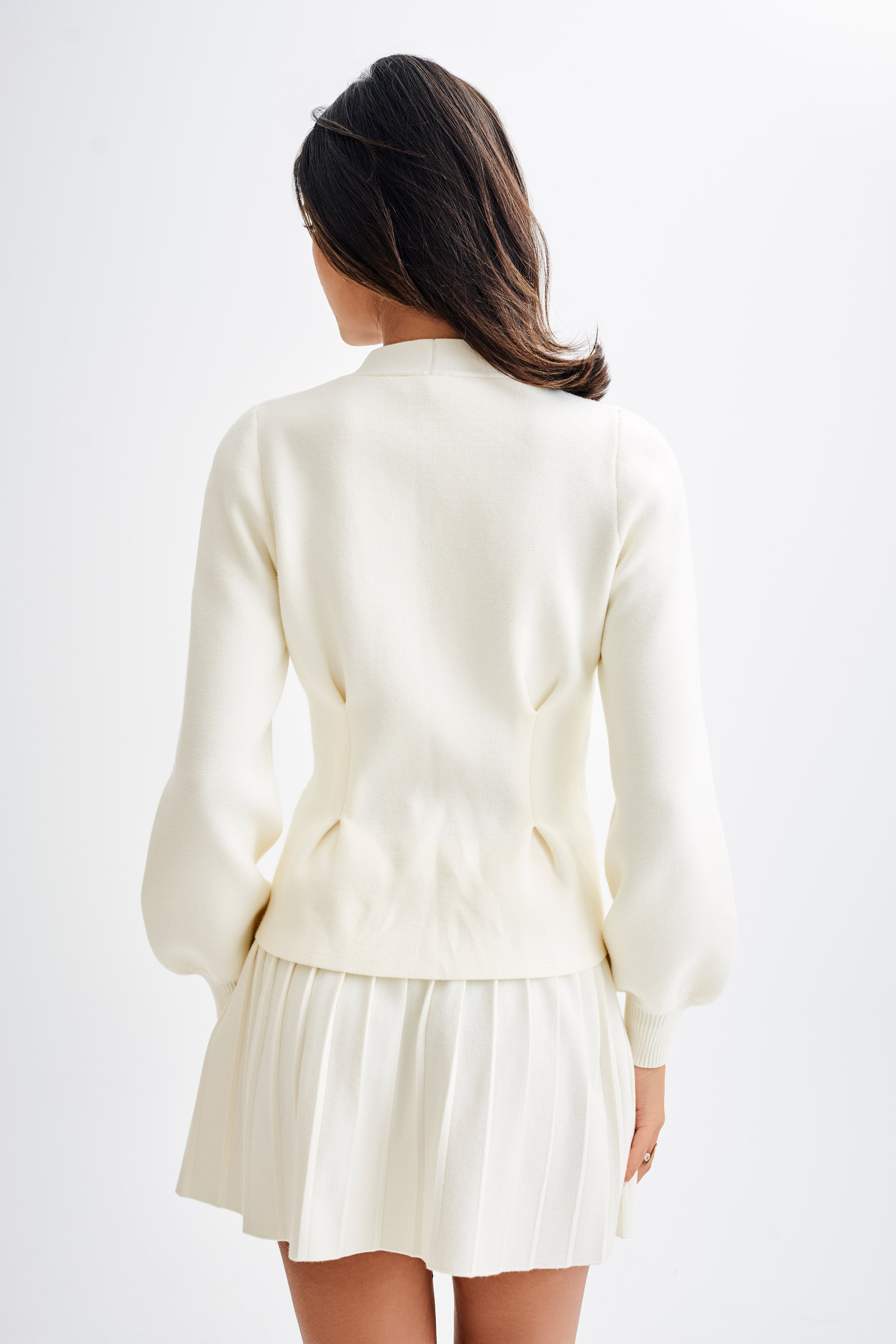 Levauro Beverly Knit Pileli Mini Etek - Fildişi