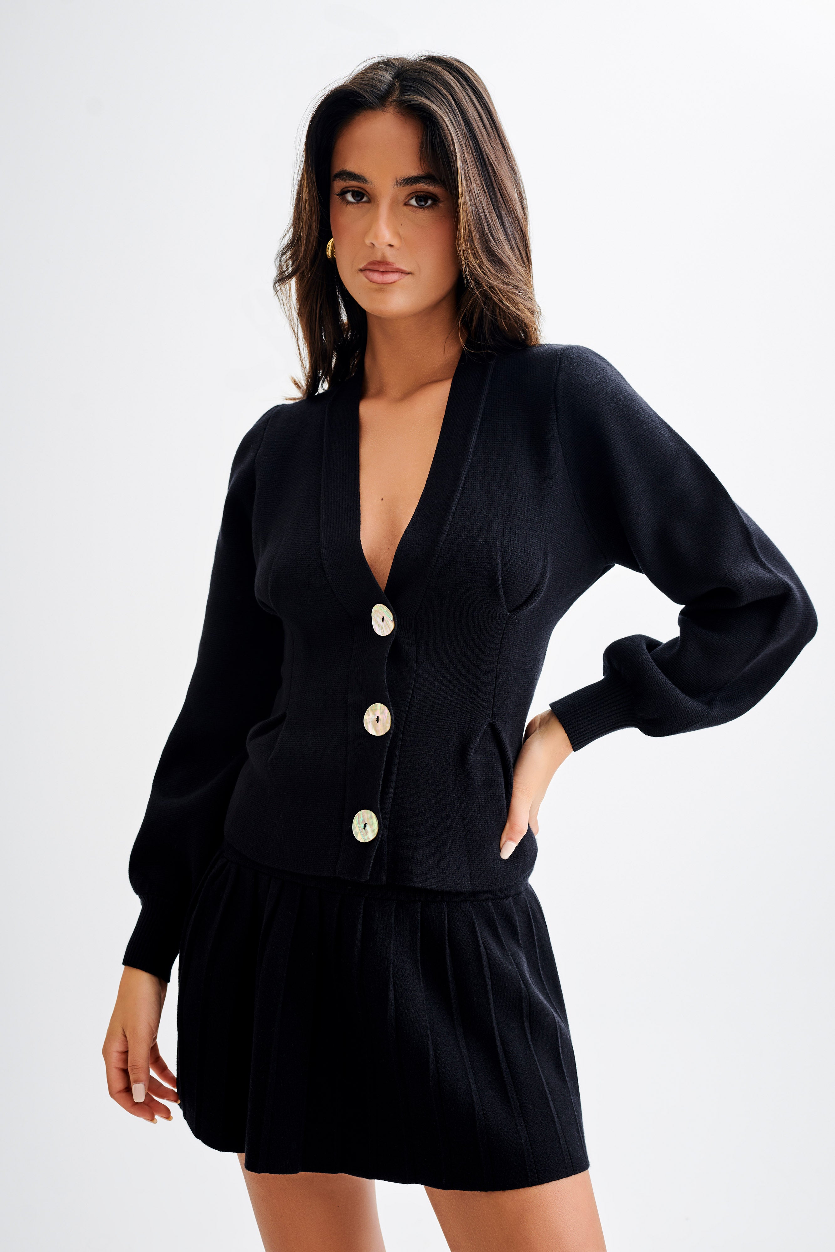 Levauro Beverly Knit Piliseli Mini Etek - Siyah
