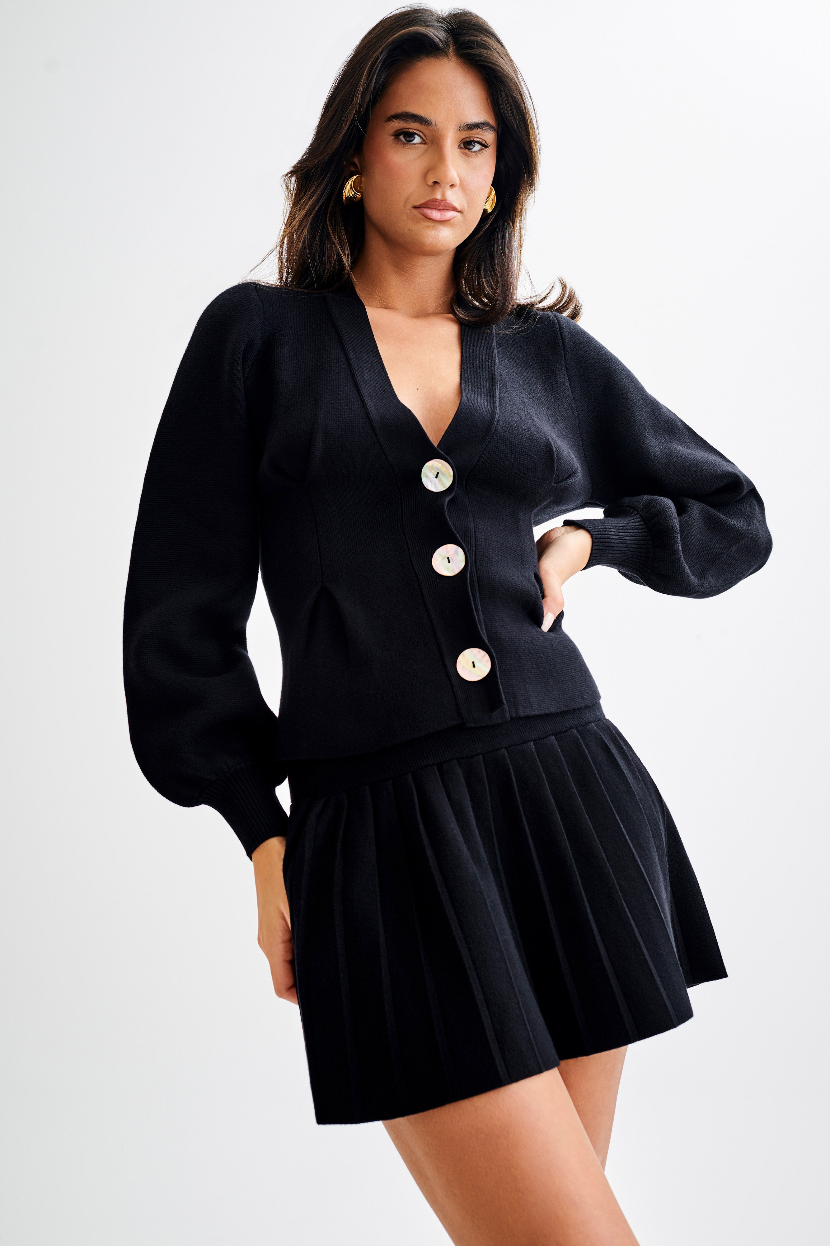 Levauro Beverly Knit Piliseli Mini Etek - Siyah
