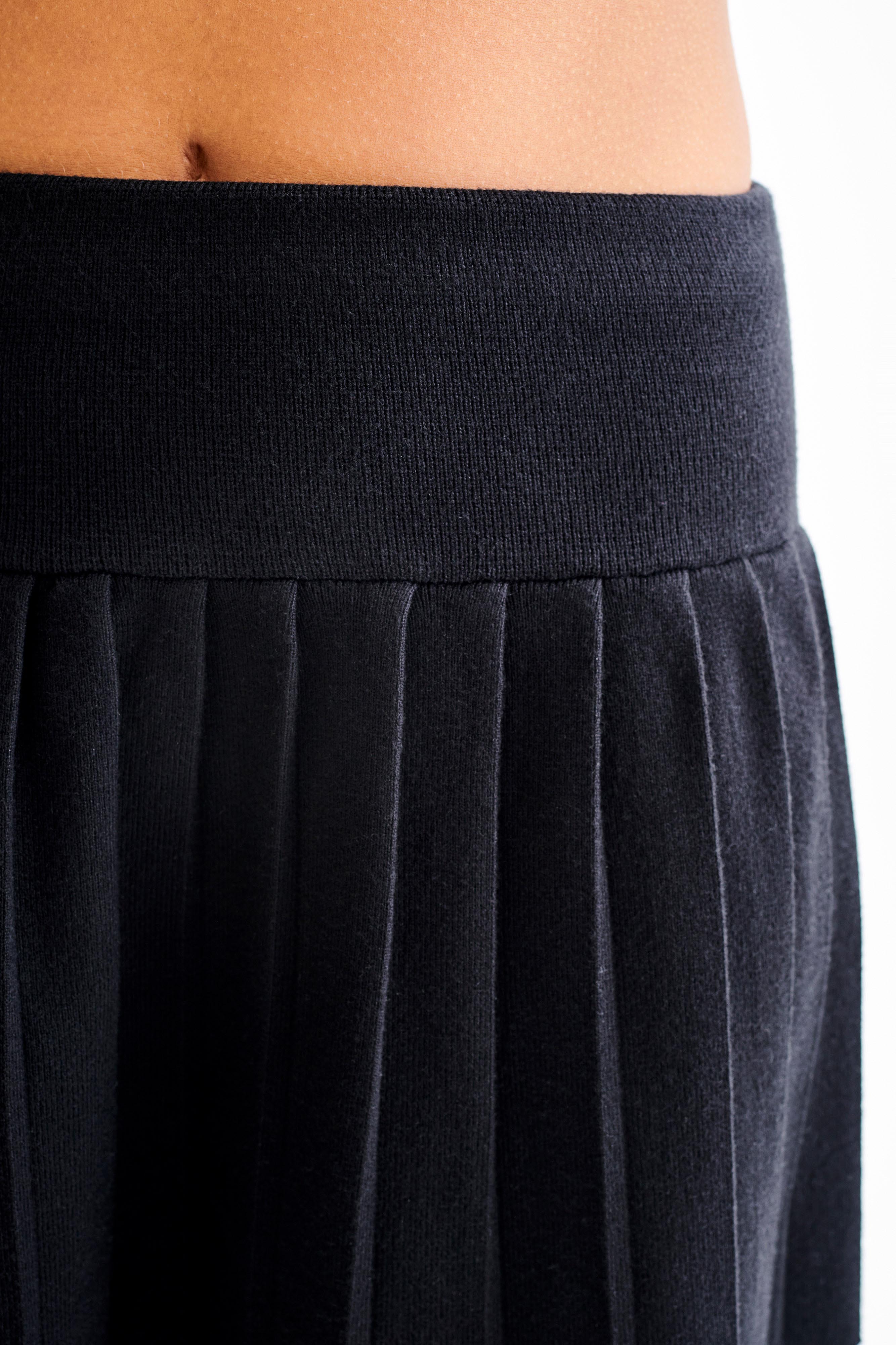 Levauro Beverly Knit Piliseli Mini Etek - Siyah