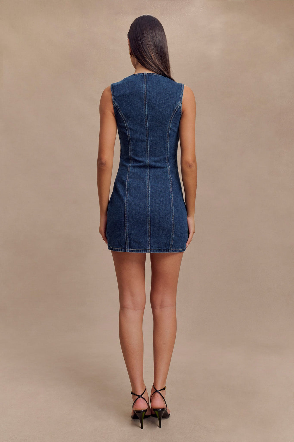 Levauro  Jane Düğmeli Denim Mini Elbise - Koyu Mavi