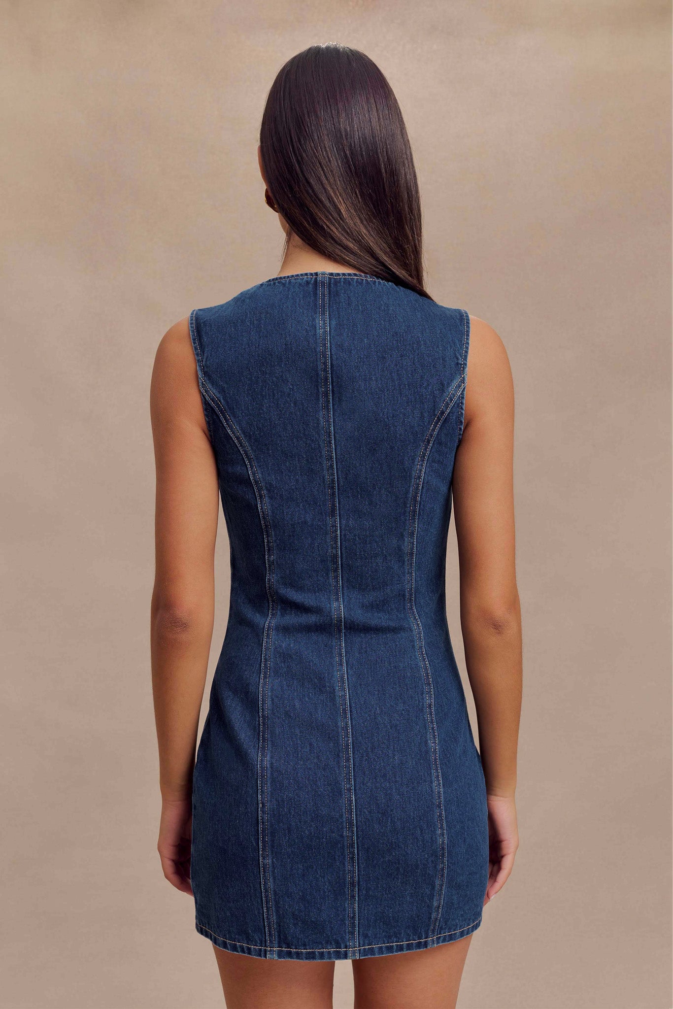 Levauro  Jane Düğmeli Denim Mini Elbise - Koyu Mavi