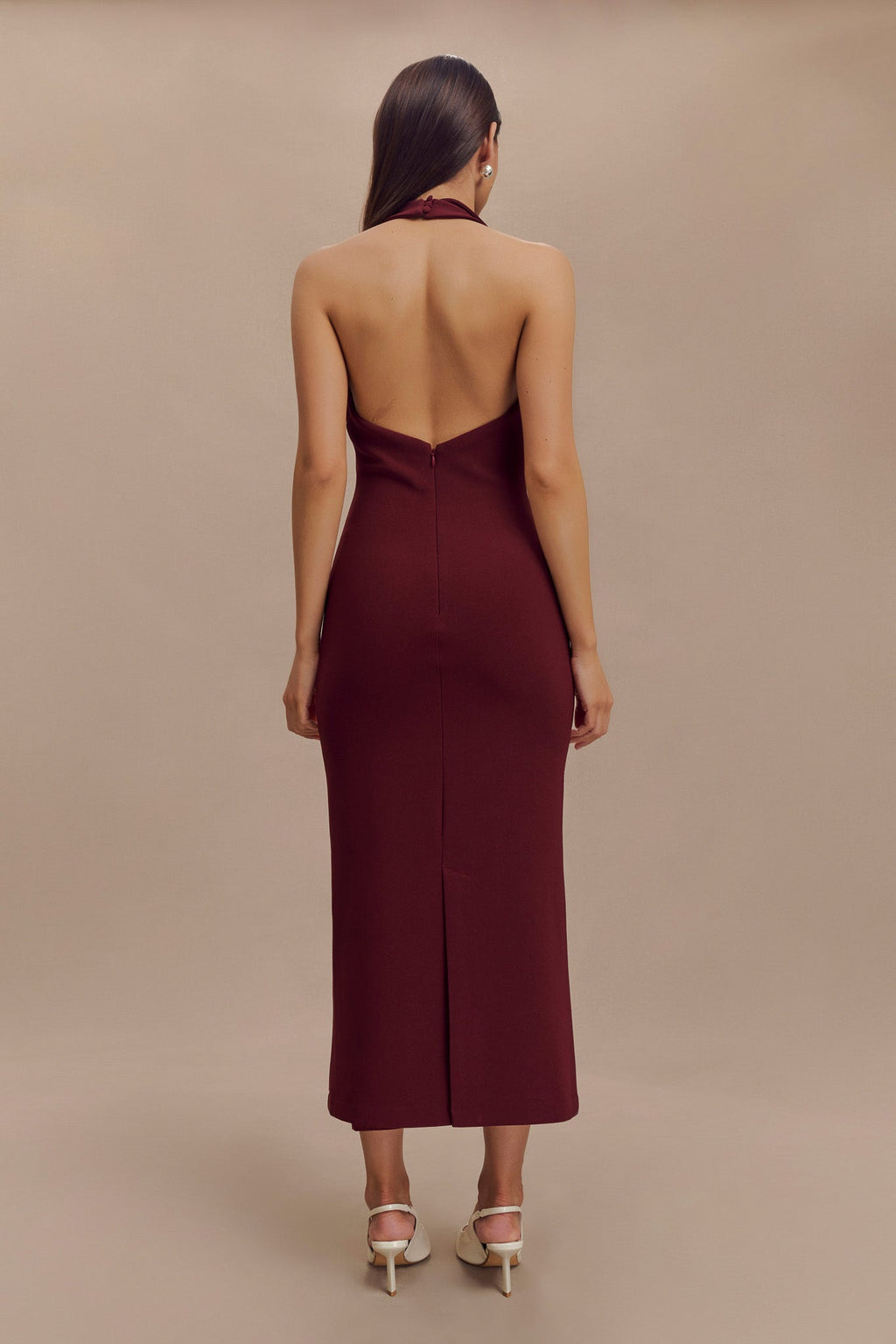 Levaru  Annita Krep Boyundan Bağlamalı Midi Elbise - Merlot