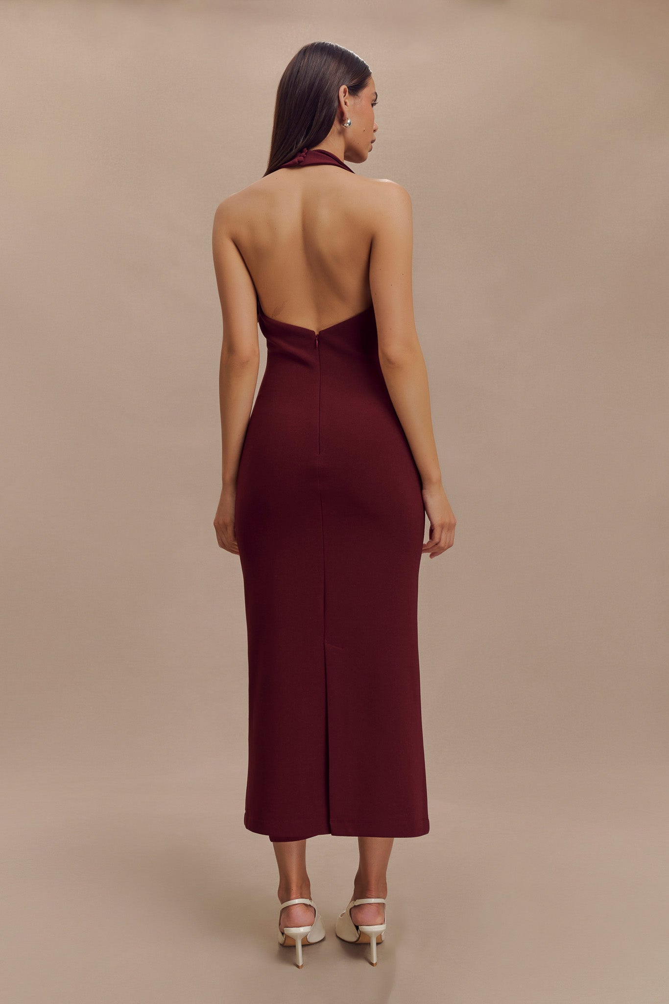 Levaru  Annita Krep Boyundan Bağlamalı Midi Elbise - Merlot