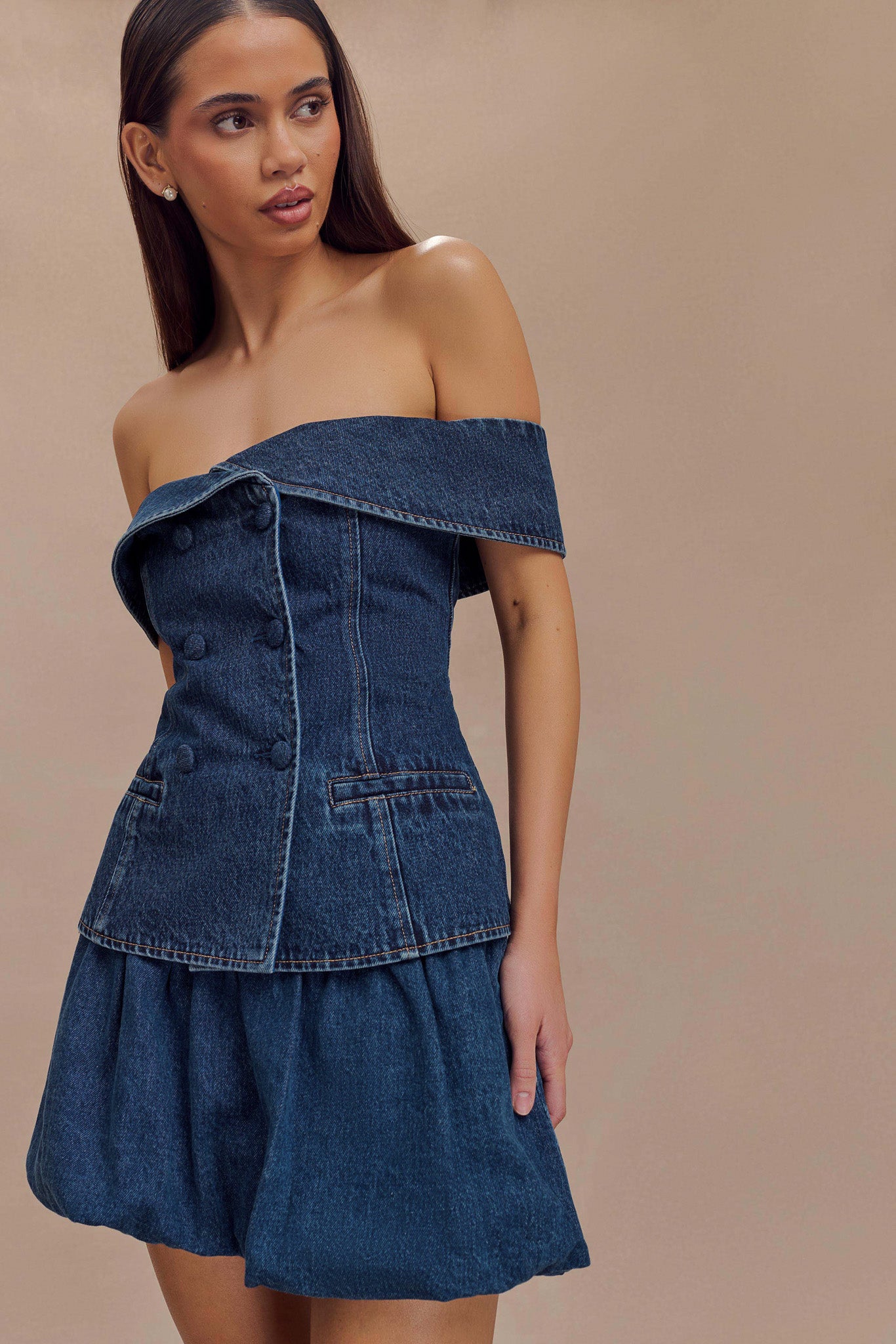 Levauro Genia Baloncuklu Denim Mini Etek - Lacivert