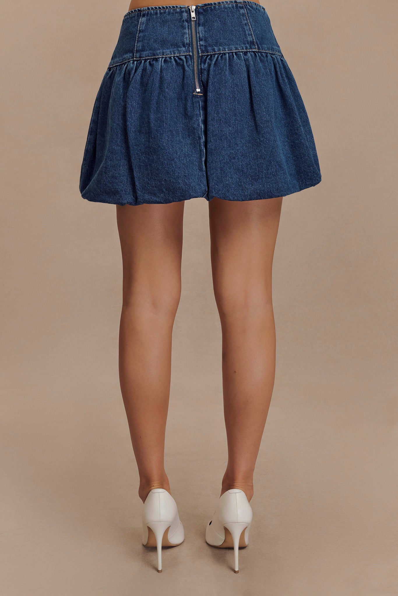Levauro Genia Baloncuklu Denim Mini Etek - Lacivert