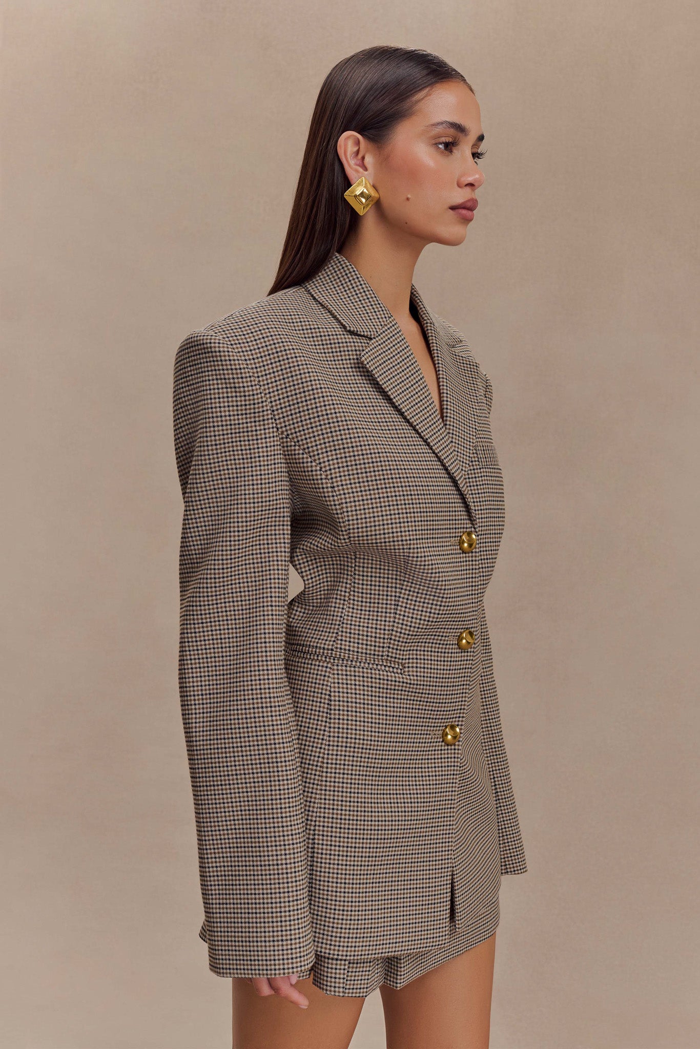 Levaru  Mila Blazer Ceket - Taba Kareli
