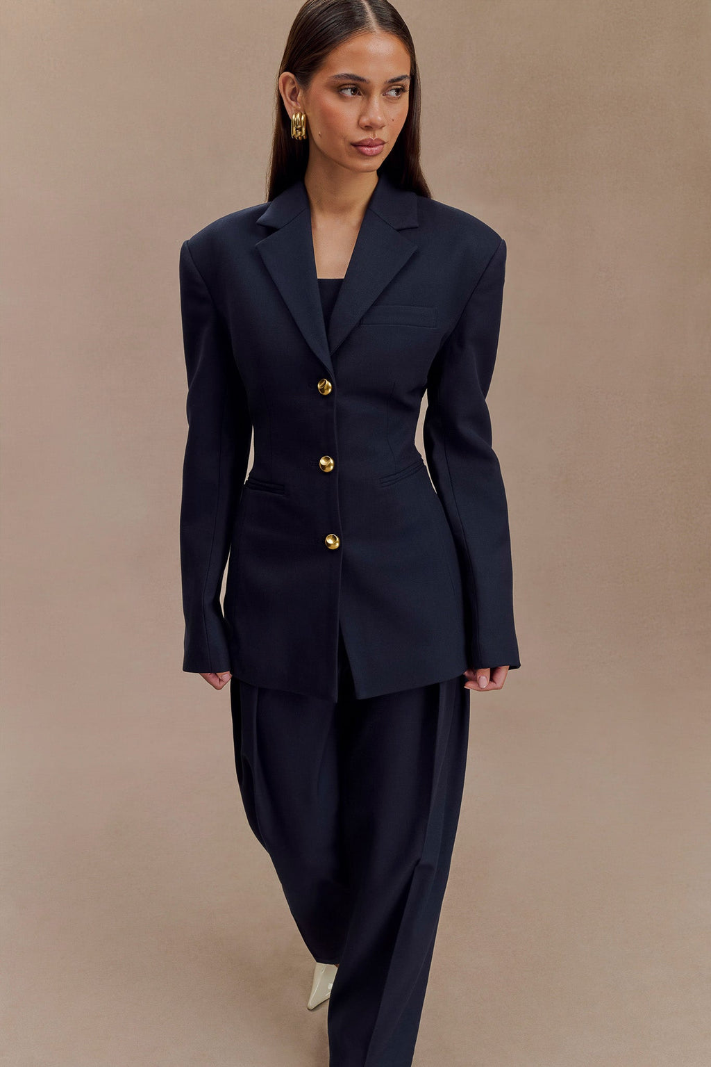 Levaru Bellamy Cinched Blazer - Koyu Lacivert