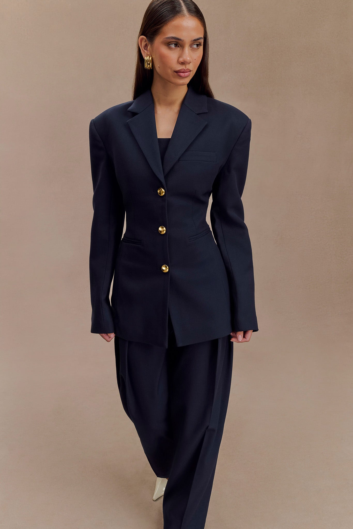 Levaru Bellamy Cinched Blazer - Koyu Lacivert