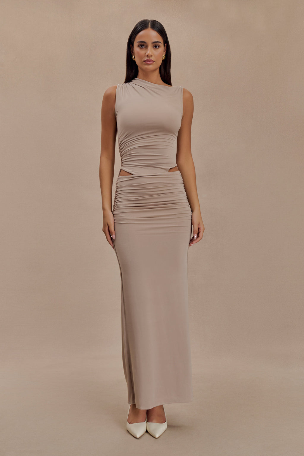 Levauro Kaia Slinky Cut Out Maxi Elbise - Taupe