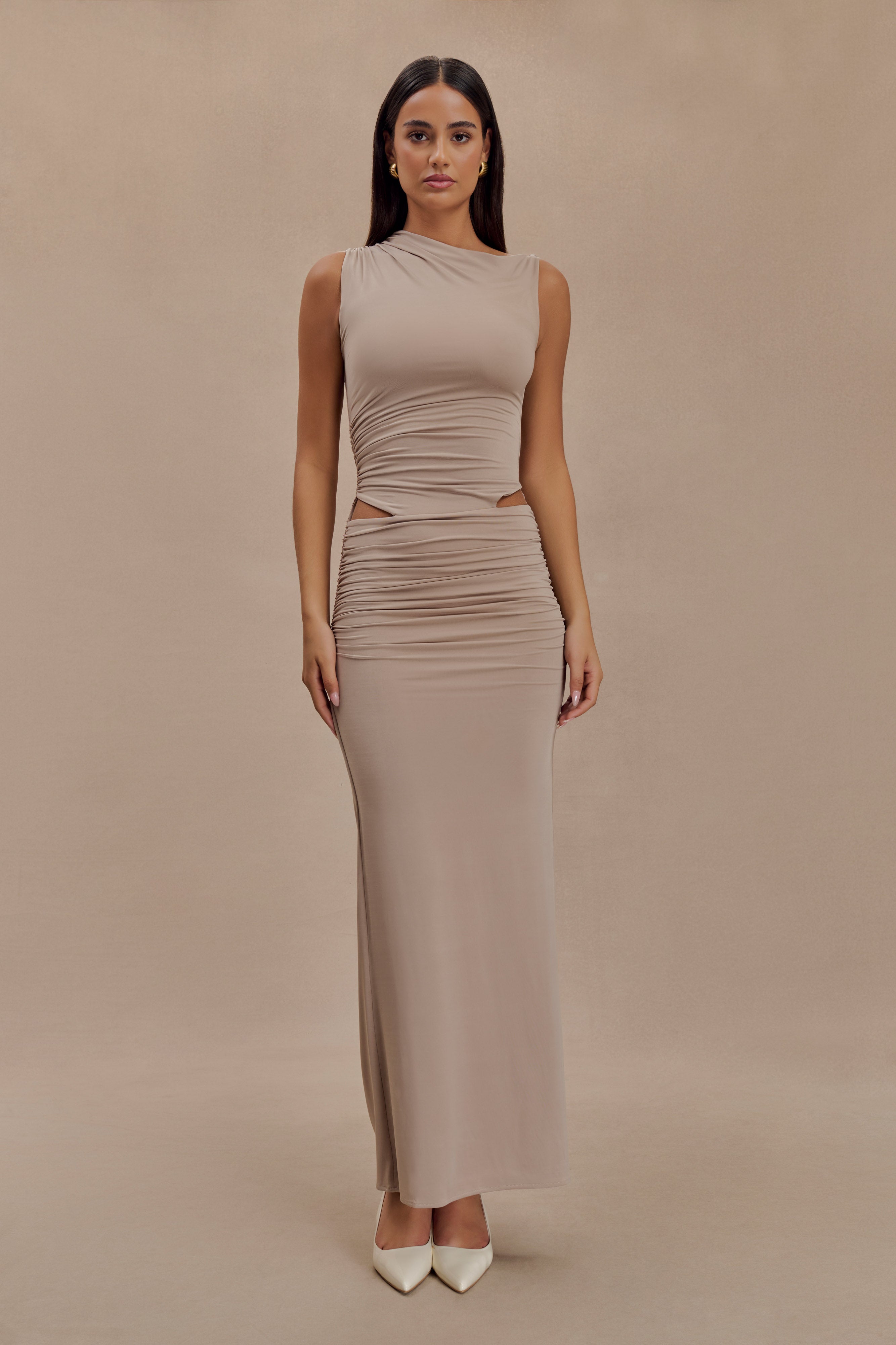 Levauro Kaia Slinky Cut Out Maxi Elbise - Taupe