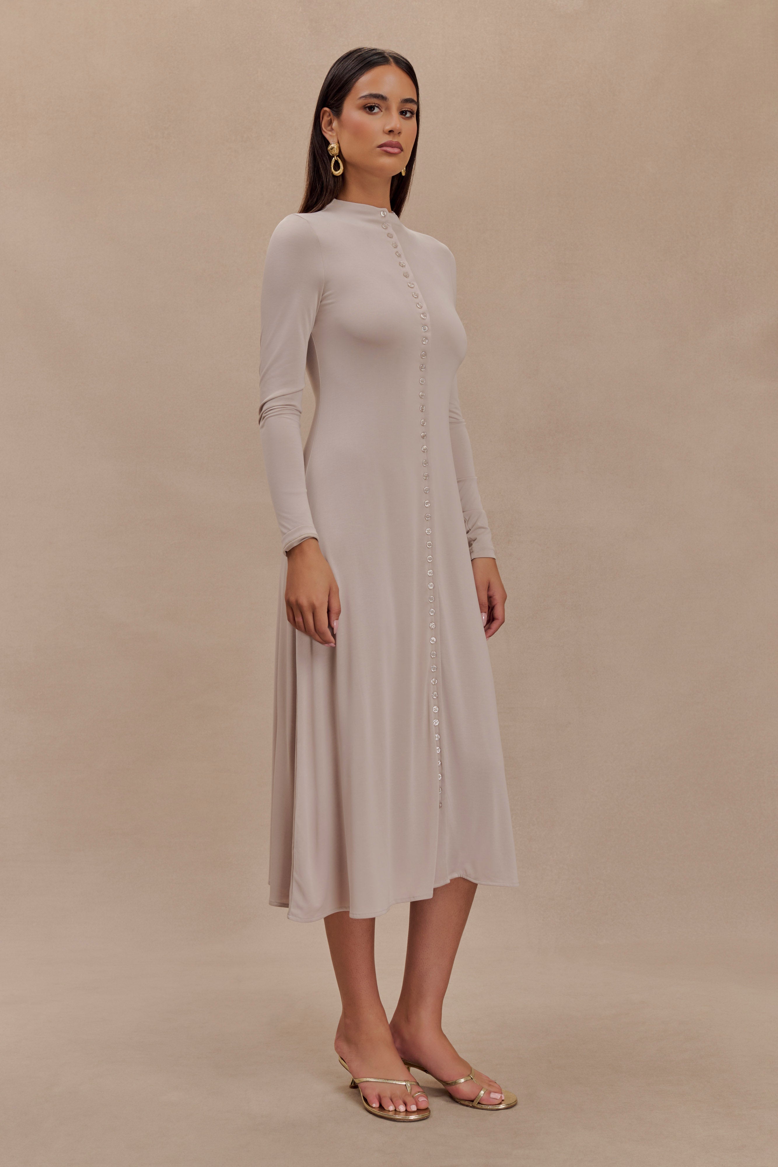 Levaru Anders Şeftali Jersey Midi Elbise - Taupe