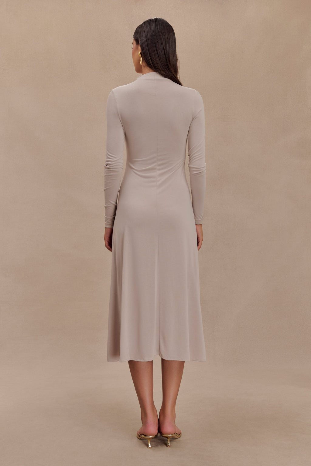 Levaru Anders Şeftali Jersey Midi Elbise - Taupe