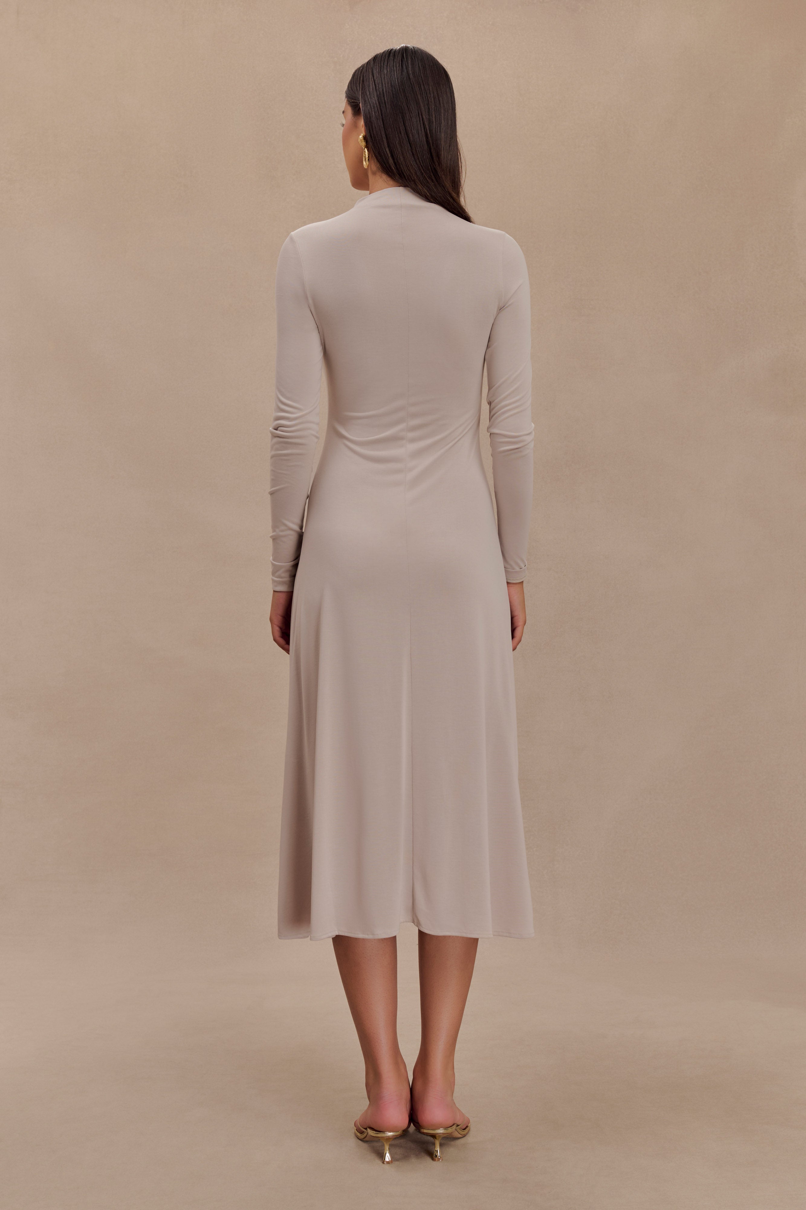 Levaru Anders Şeftali Jersey Midi Elbise - Taupe