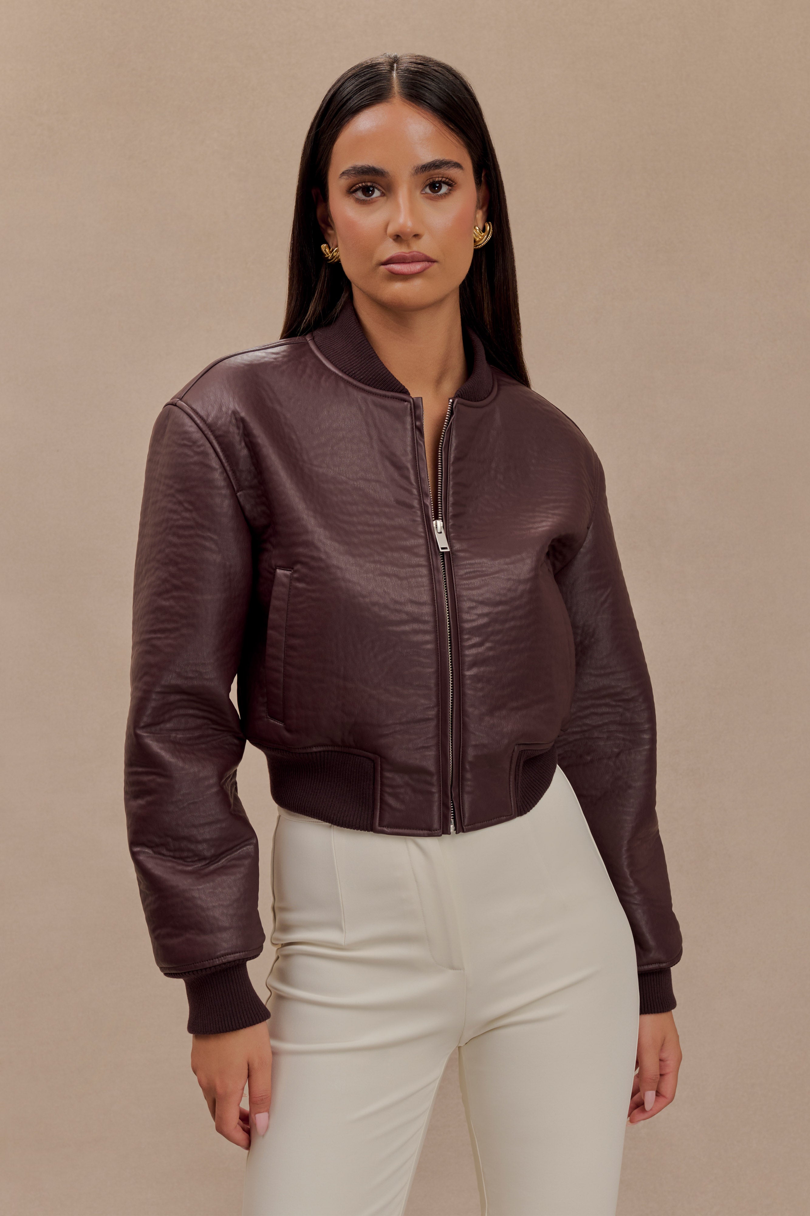 Levaru  Codi Suni Deri Bomber Ceket - Merlot